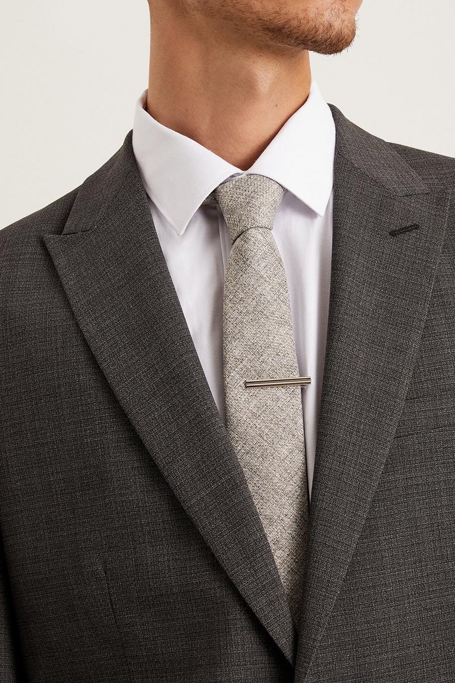 Champagne Textured Tie With Tie Clip