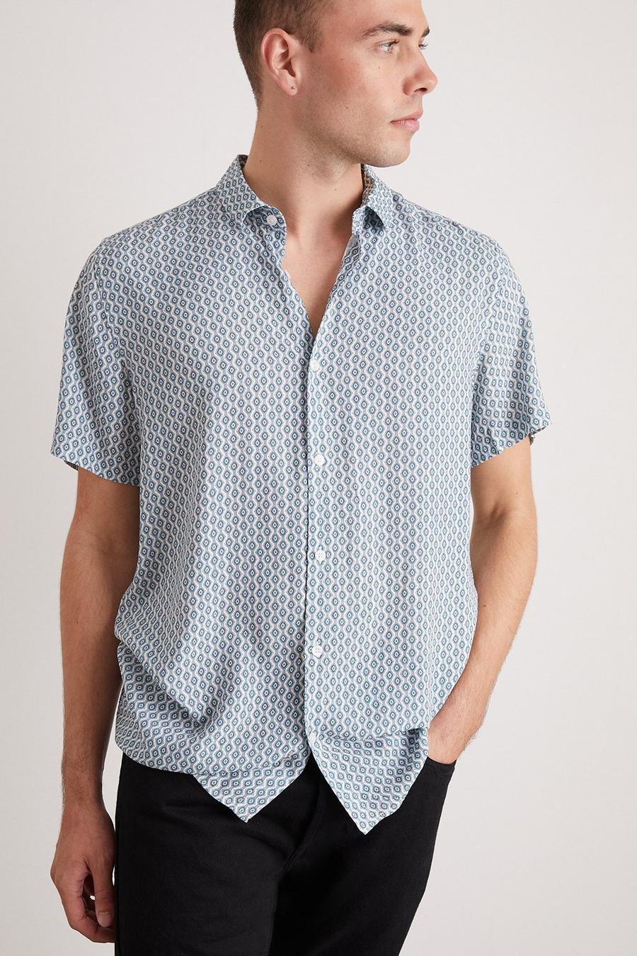 Blue Geo Textured Print Shirt