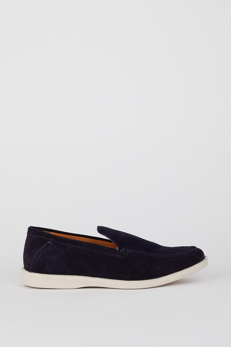 Navy Wide Fit Suede Slip On Shoes