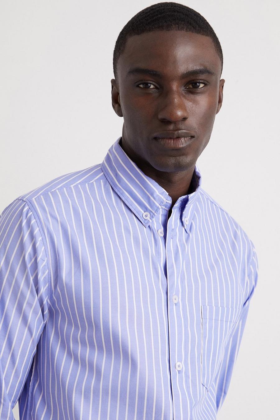 Blue Long Sleeve Striped Pocket Shirt