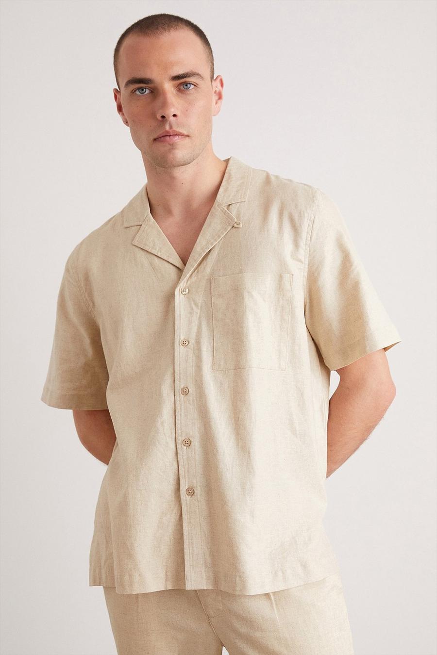 Light Sand Short Sleeve Linen Pocket Shirt
