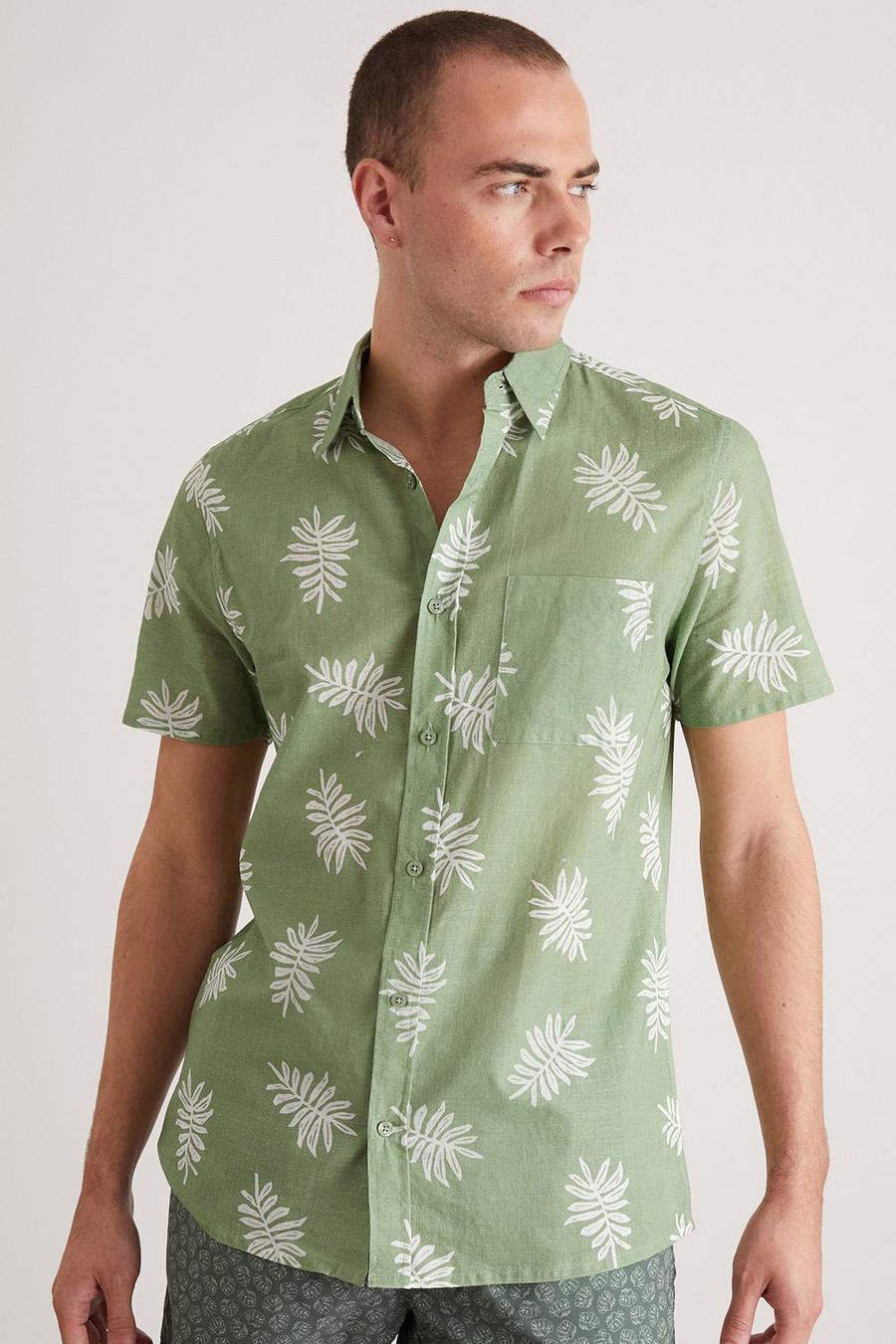 Green Leaf  Cotton Slub Print Shirt
