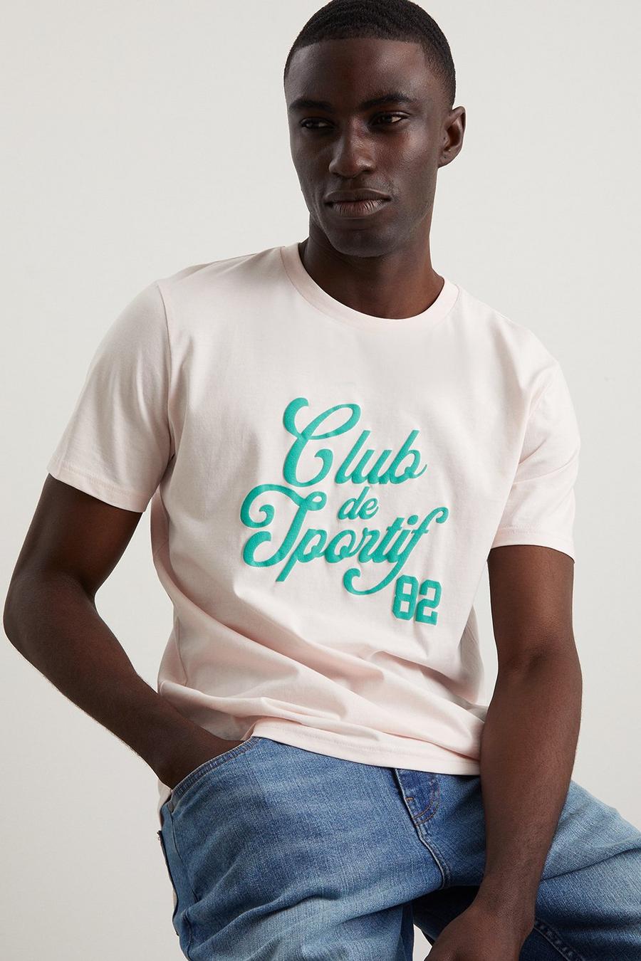 Pink Short Sleeve Club De Sportif Print T-shirt
