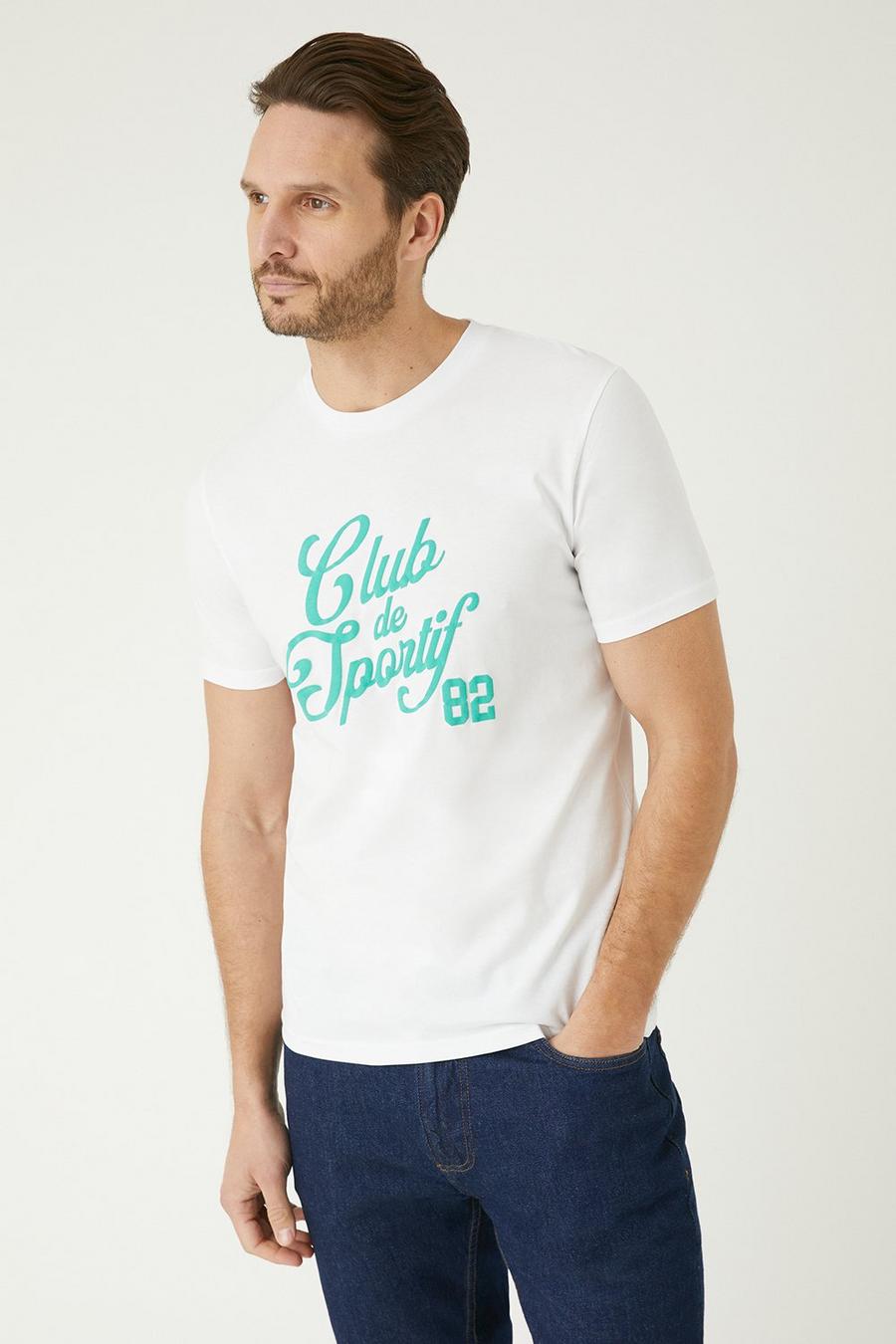 White Short Sleeve Club De Sportif Print T-shirt