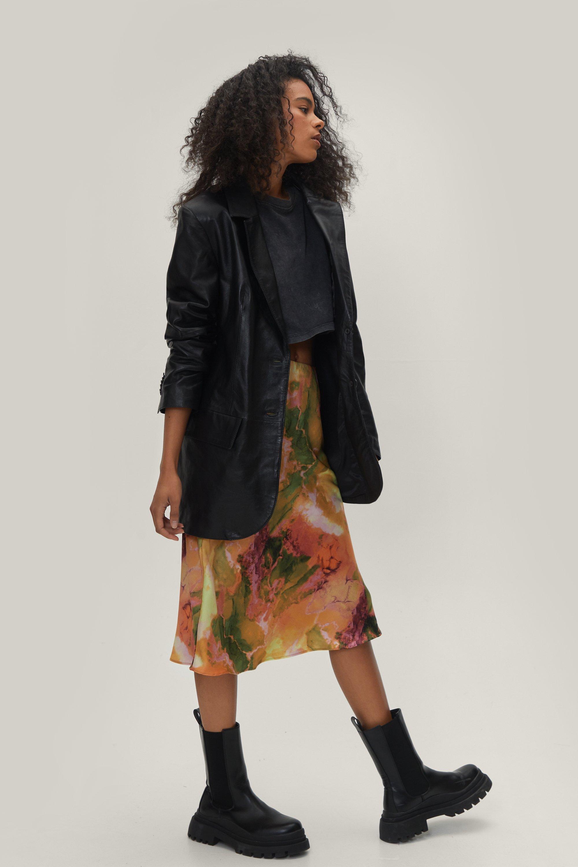 Petite Satin Marble Print Midi Skirt Nasty Gal