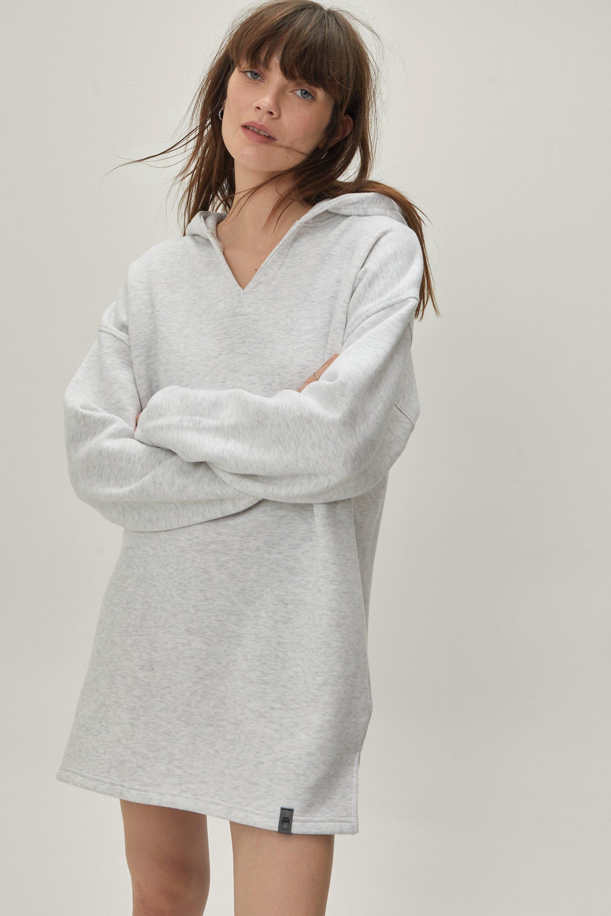 V Neck Hooded Oversized Sweatshirt Dress