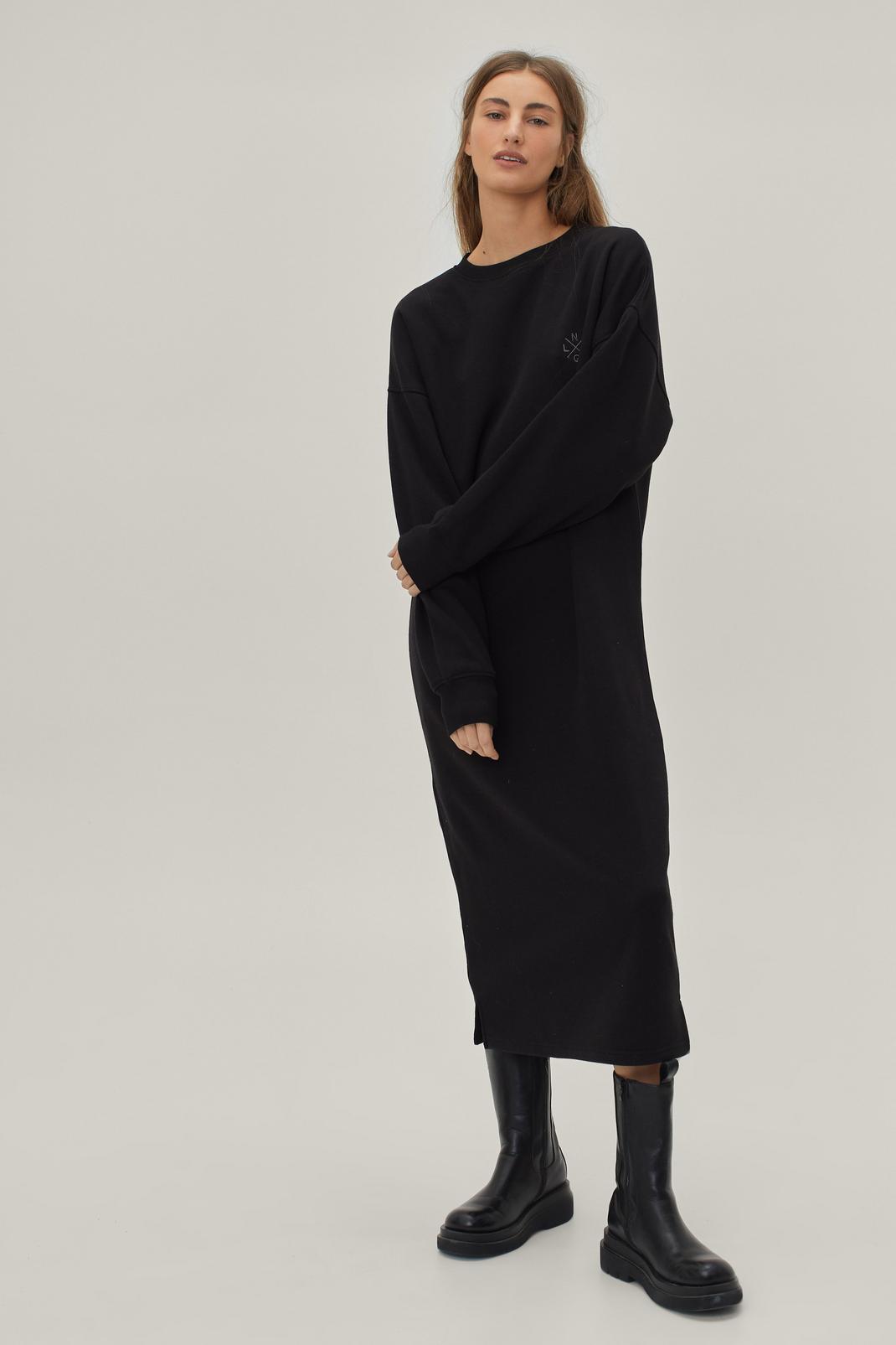 Robe sweat-shirt mi-longue coupe oversize, Black image number 1