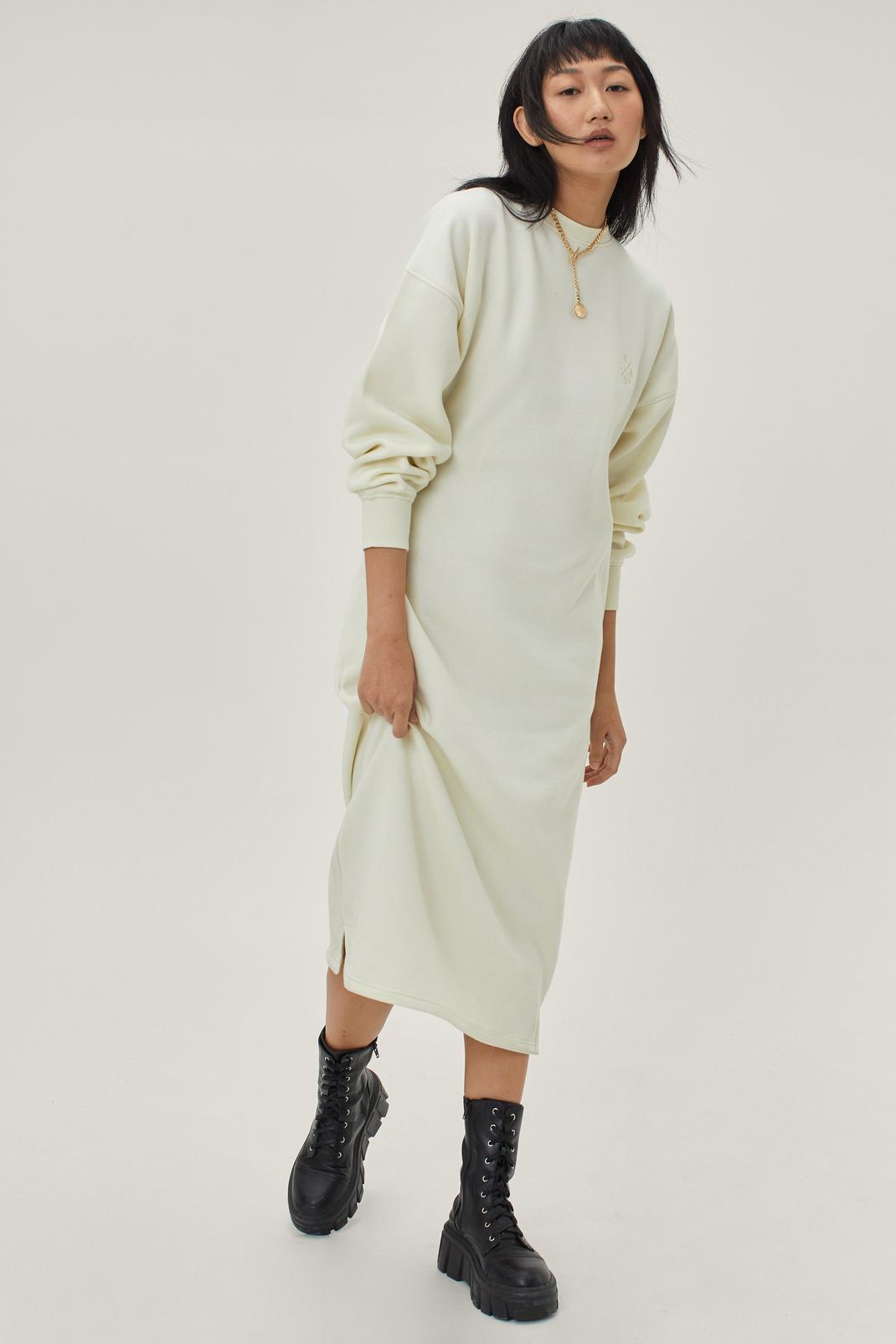 Robe sweat-shirt mi-longue coupe oversize, Ecru image number 1