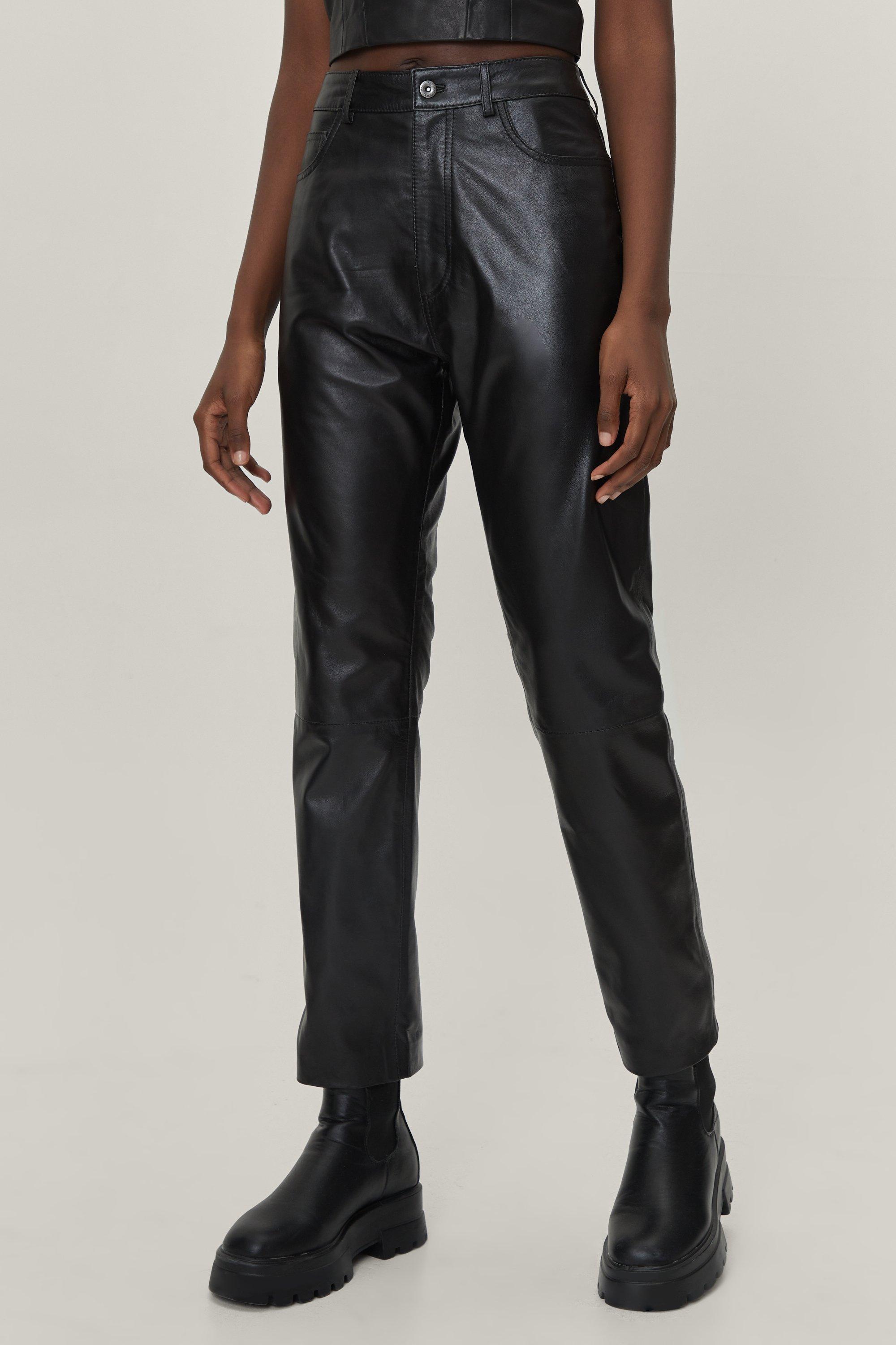 High Waisted Straight Leg Leather Pants