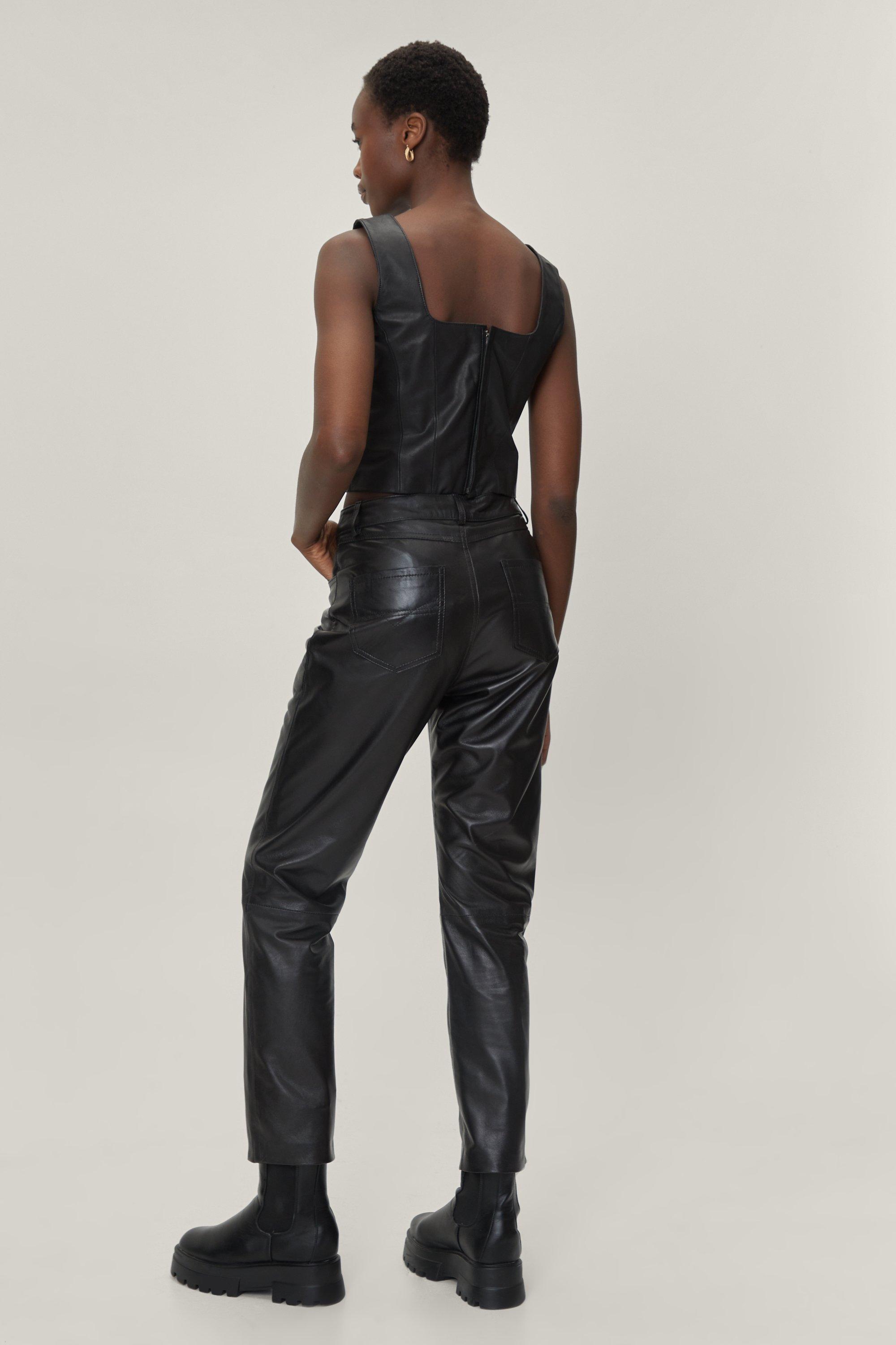 Real Leather Straight Leg High Waisted Pants