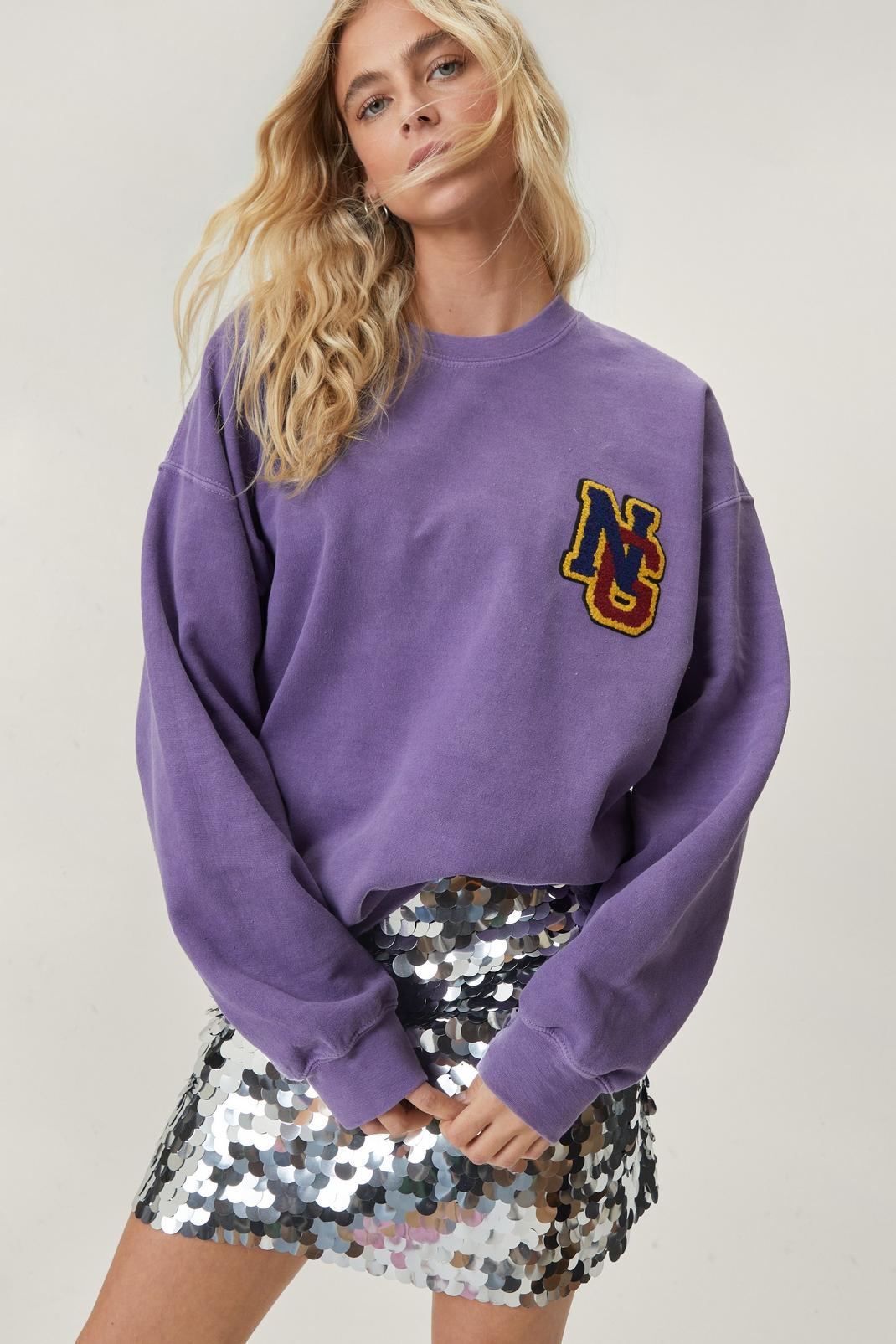 Sweat-shirt oversize universitaire à logo NG, Purple image number 1
