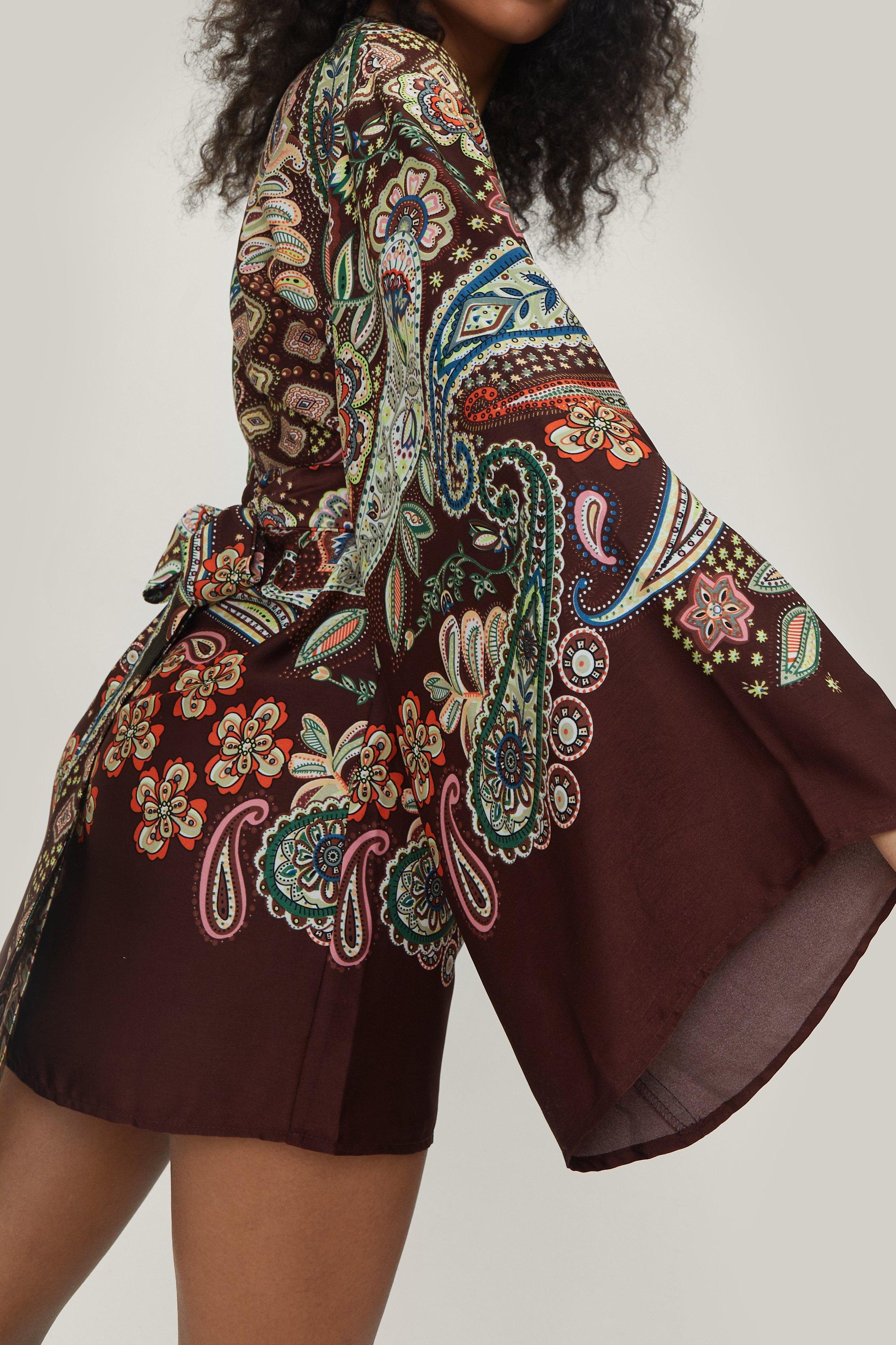 Petite Paisley Kimono Sleeve Mini Dress