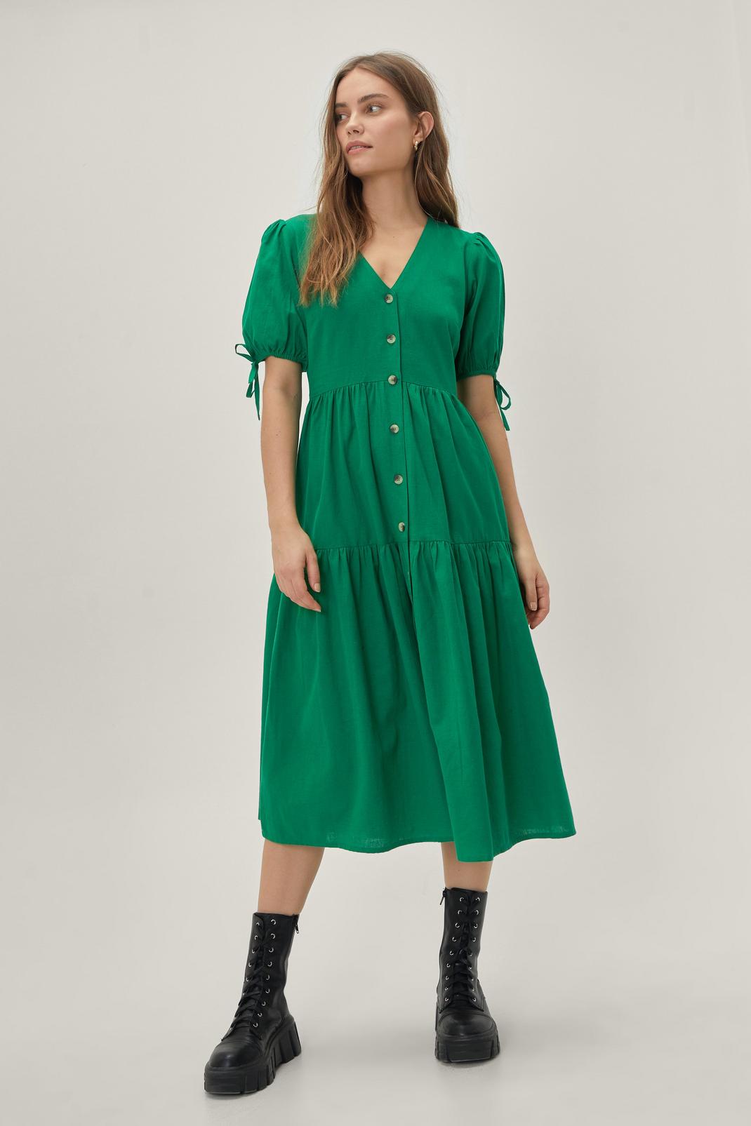 130 Green Button Through Midi Dress image number 2
