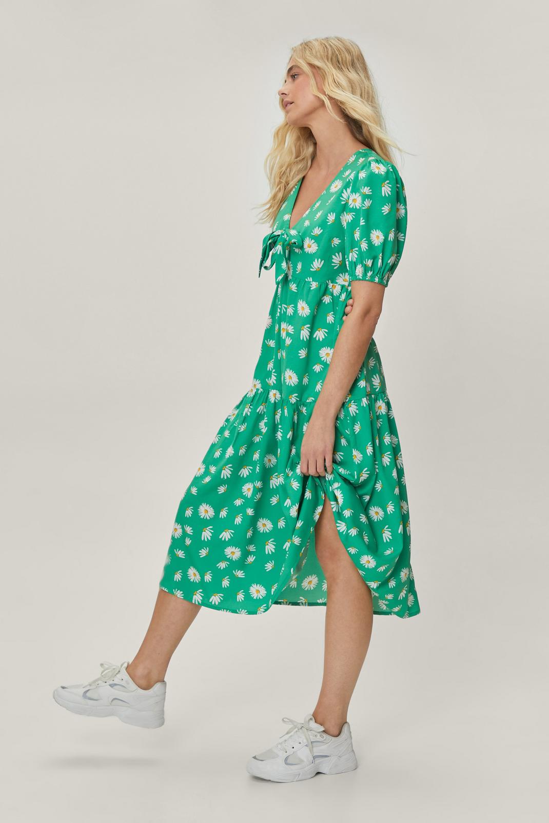 Tie Front Floral Tiered Midi Dress image number 1