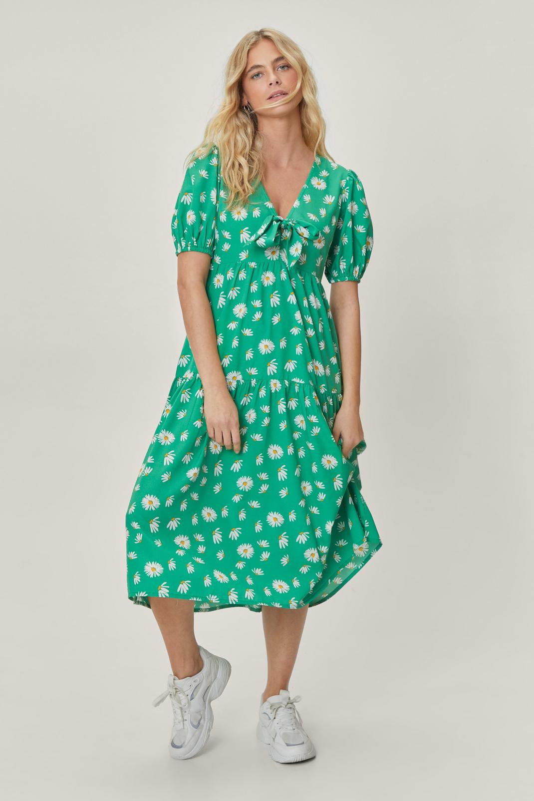 130 Tie Front Floral Tiered Midi Dress image number 2