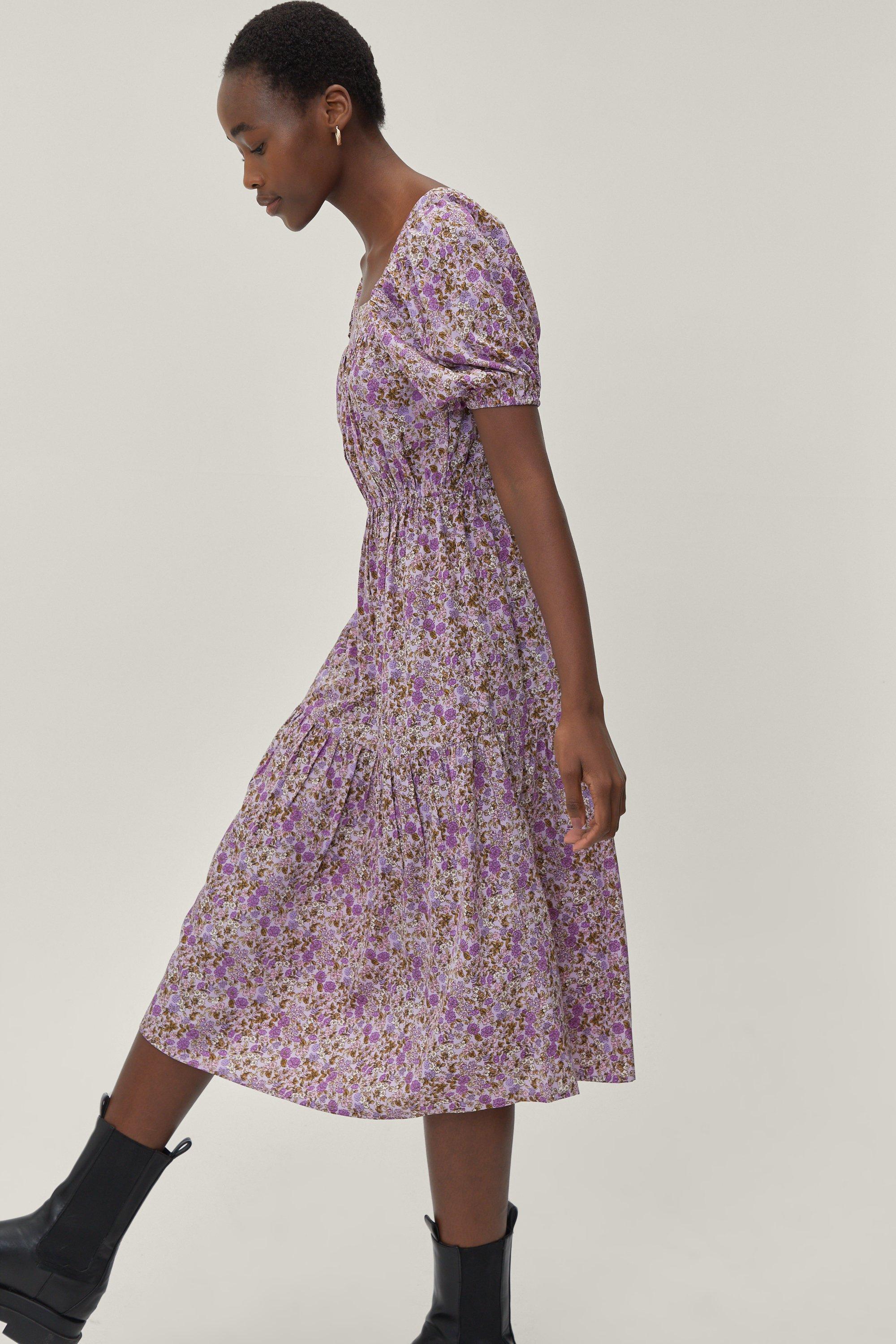 floral print square neck dress