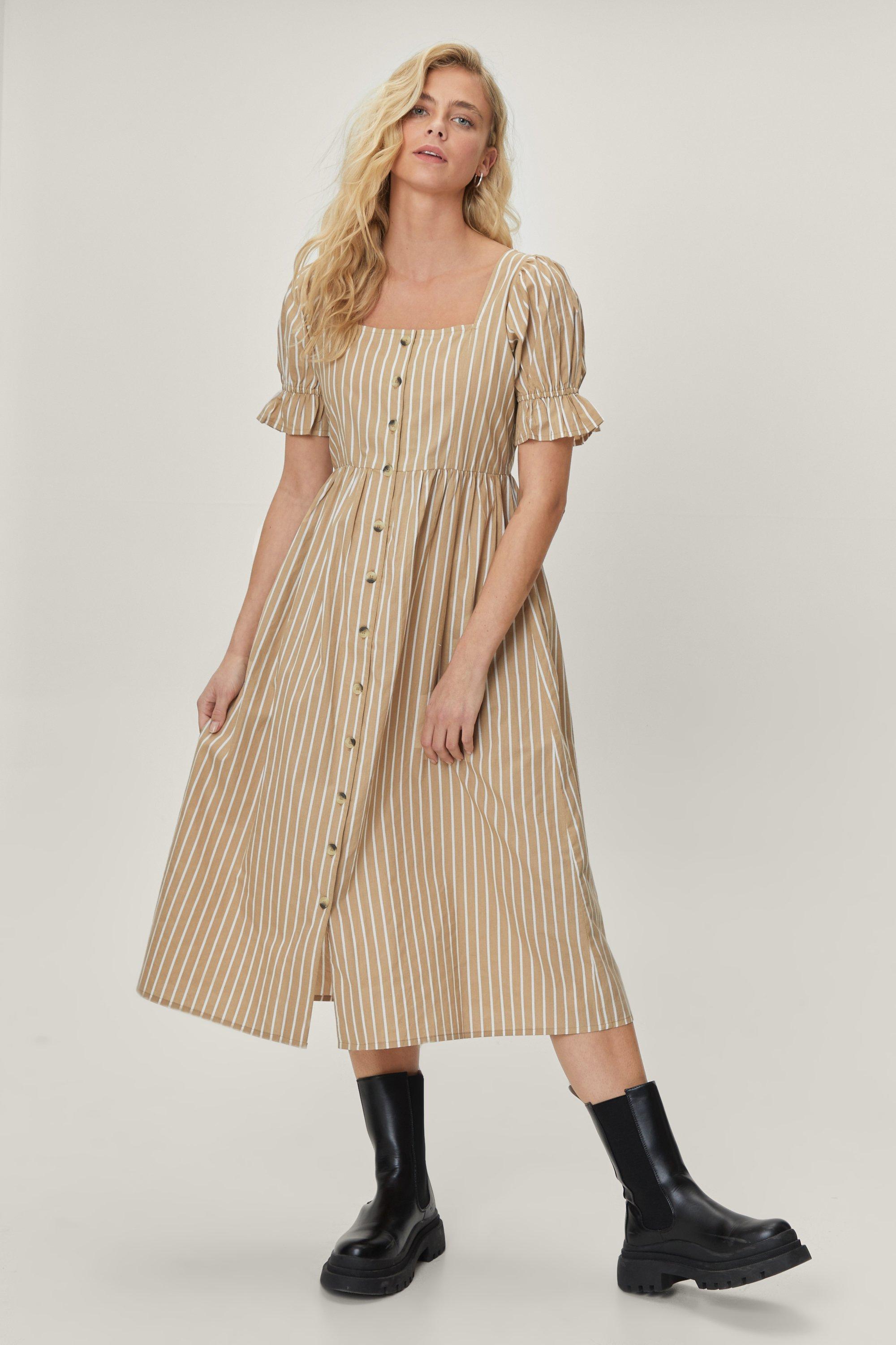 square neck button front dress