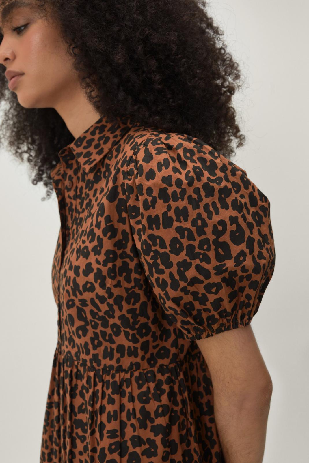 109 Leopard Print Tiered Midi Shirt Dress image number 2