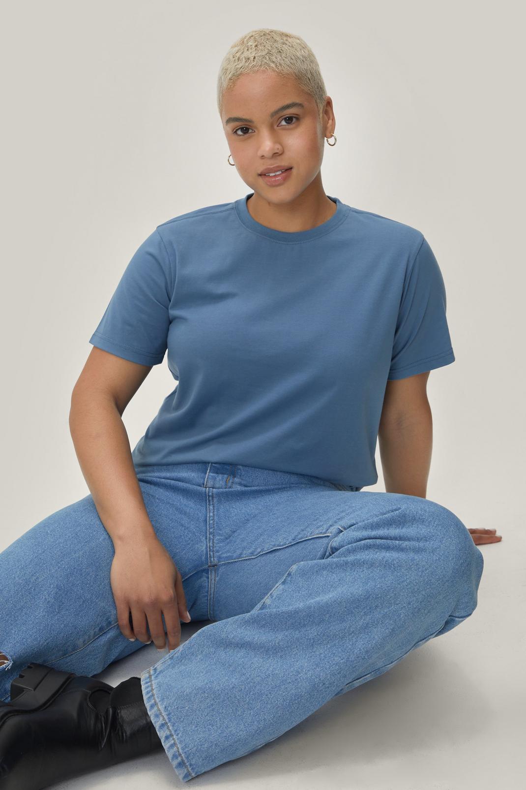 T-shirt à col ras du cou en coton délavé - Grande taille, Powder blue image number 1