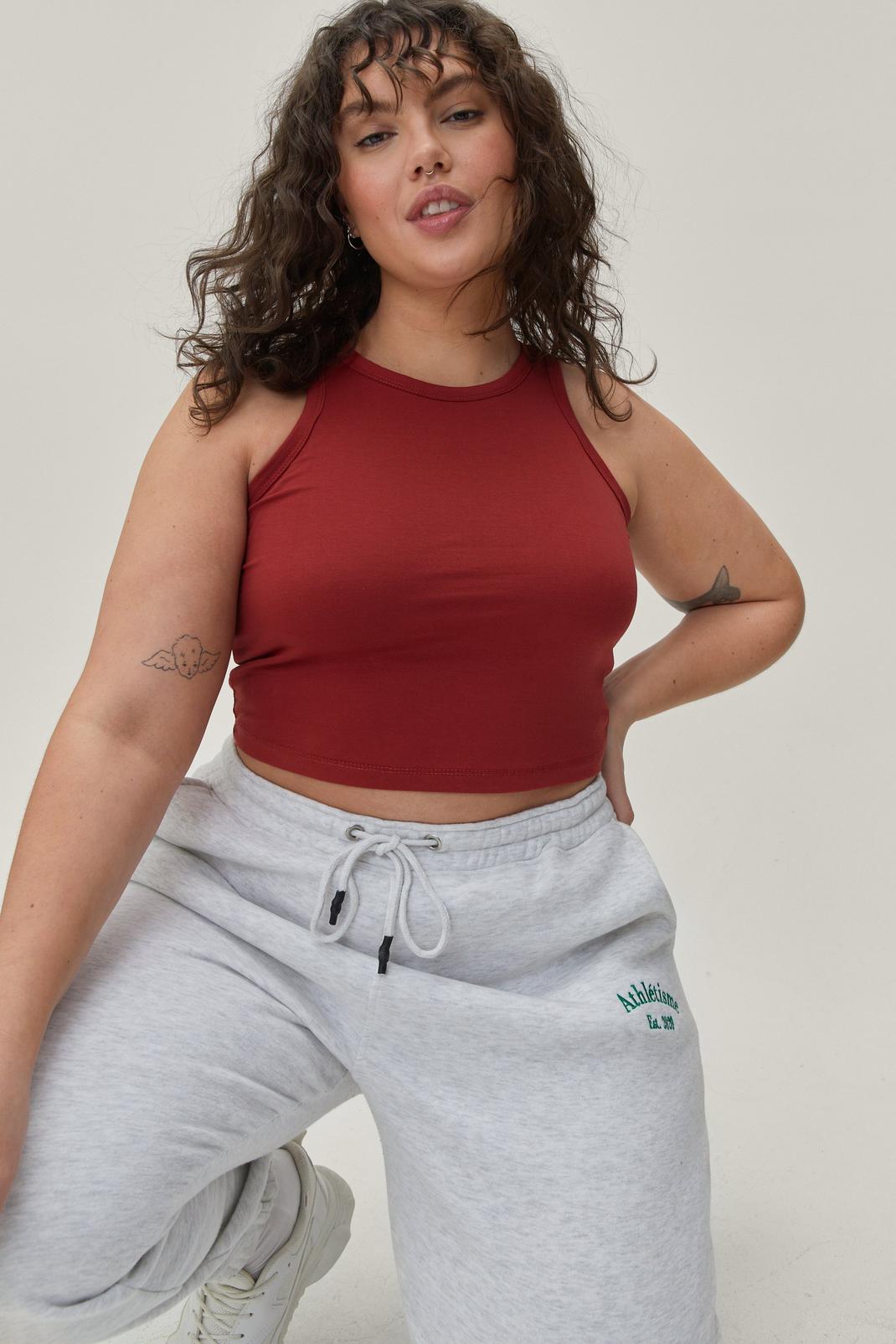 Red Plus Size Jersey Racerback Crop Top image number 1