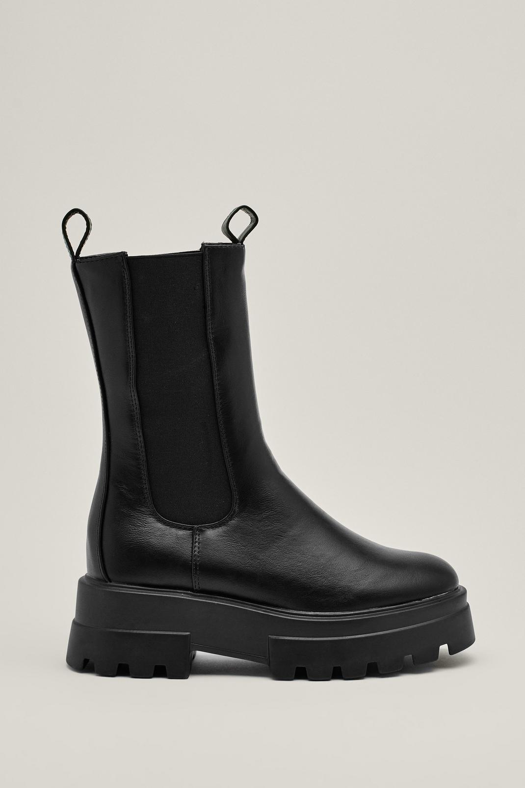 Black Faux Leather Hi Cleated Chelsea Boots image number 1