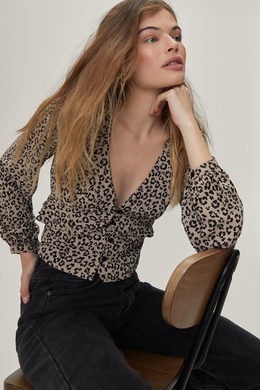 131 Animal Print Button Frill Blouse image number 1