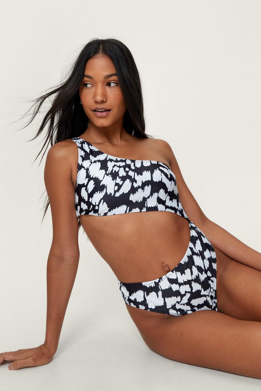 Recycled Blurred Animal One Shoulder Swimsuit