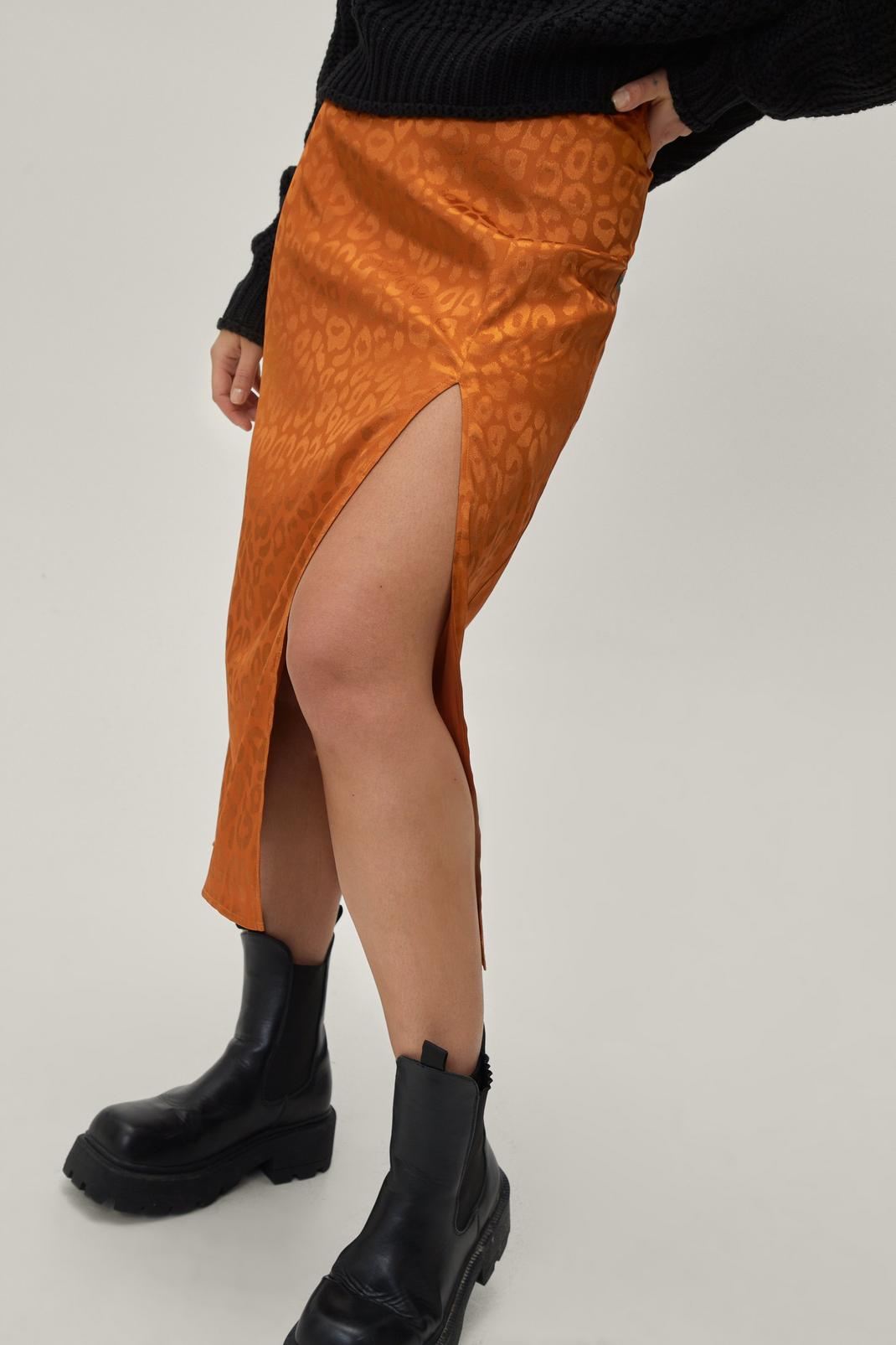 208 Petite Satin Jacquard Split Midi Skirt image number 2