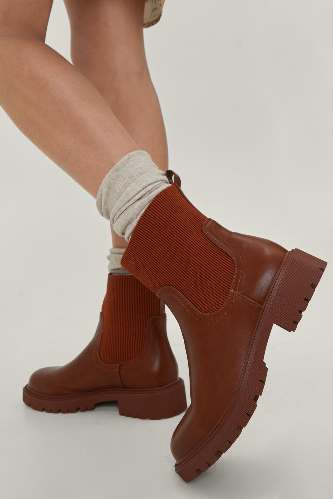 109 Faux Leather High Ankle Ribbed Chelsea Boots image number 2