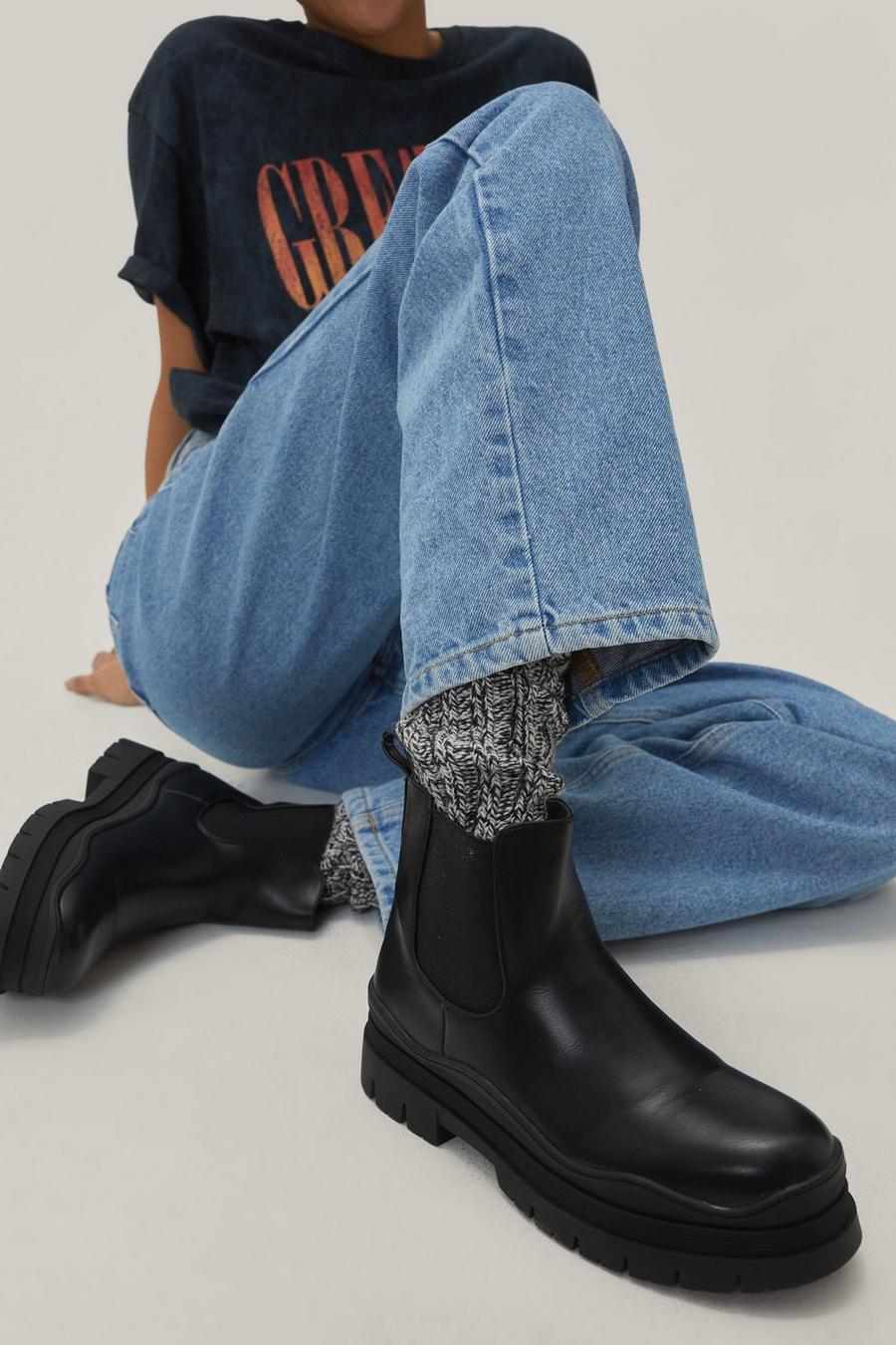 Chunky Cleated Ankle High Chelsea Boots