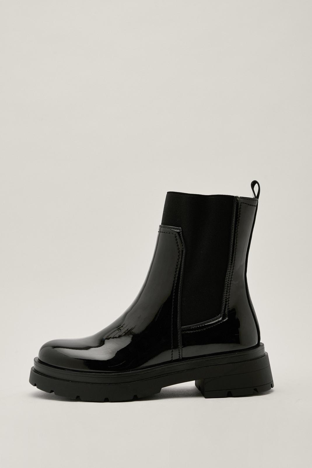 Black Pu Patent Exposed Gusset Chelsea Boots image number 1