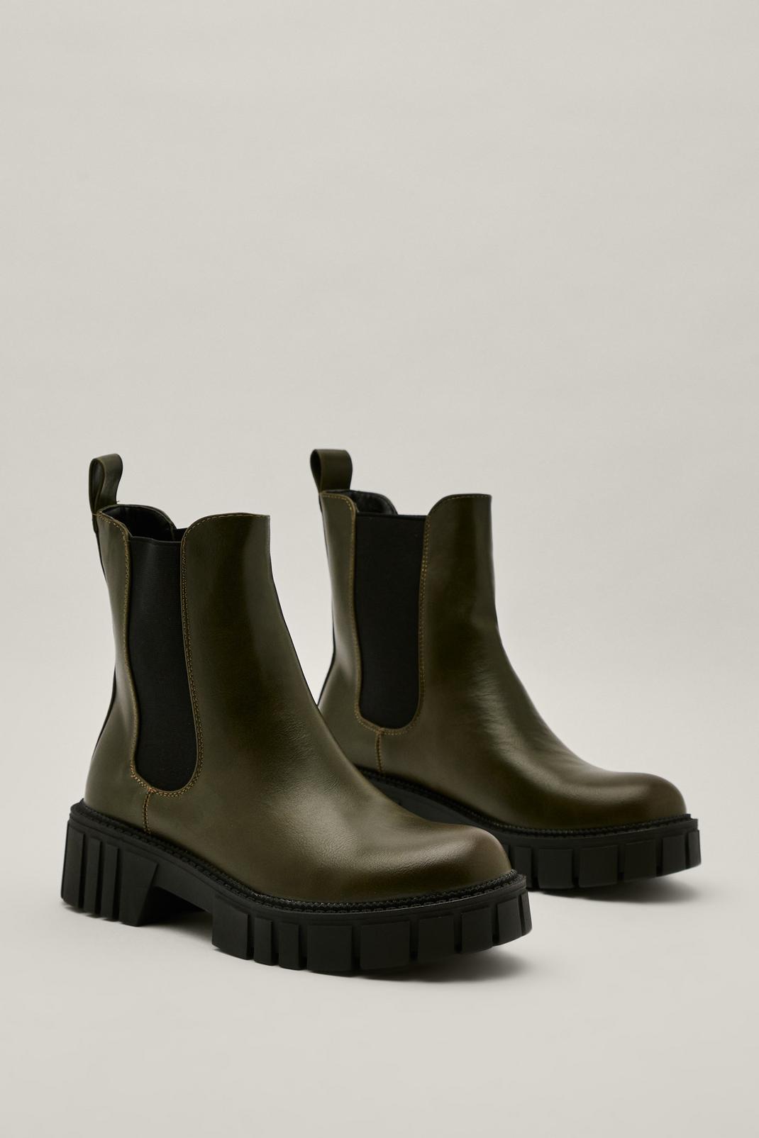 Green Faux Leather Staggered Cleat Chelsea Boot image number 1