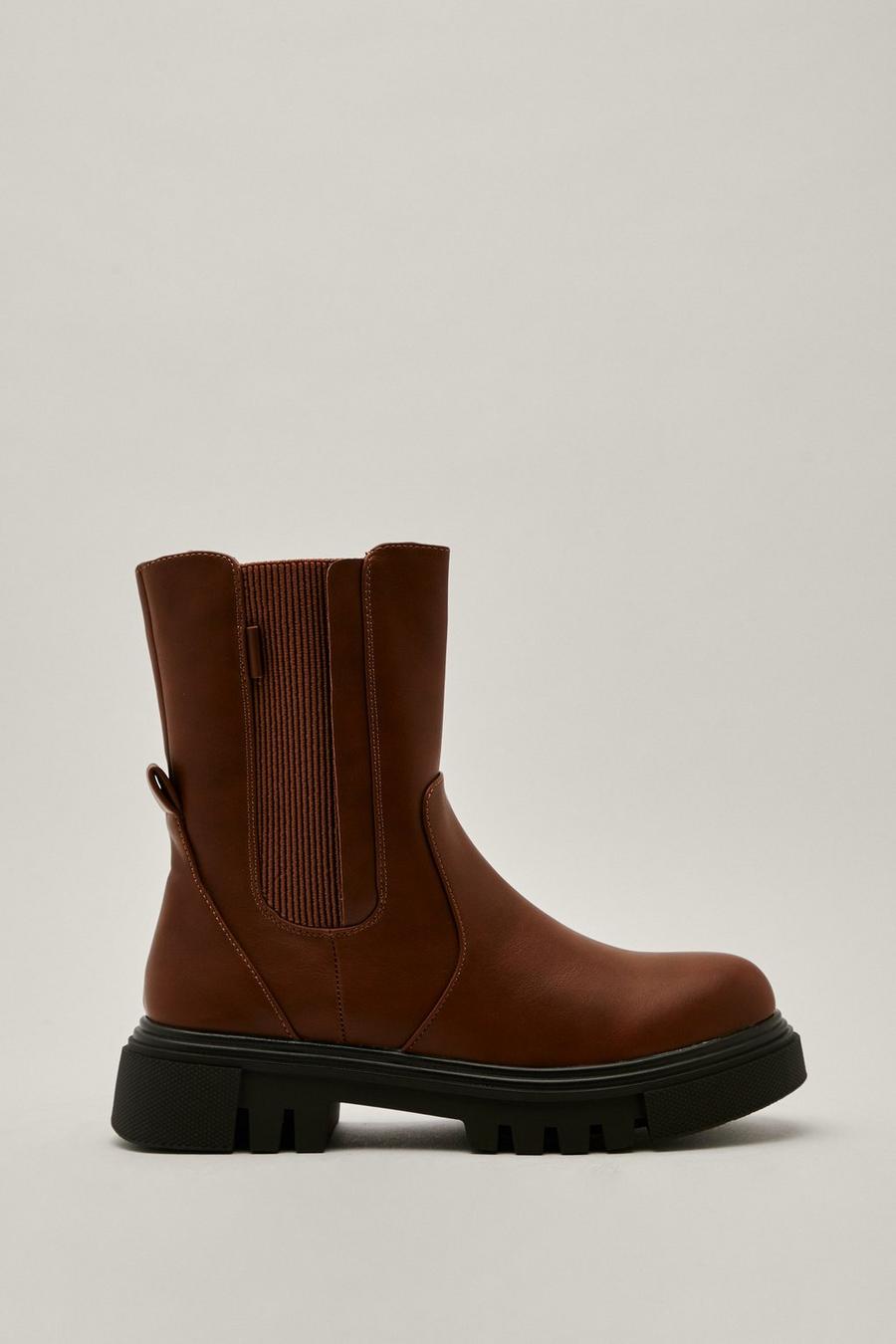 Faux Leather High Ankle Ribbed Chelsea Boots