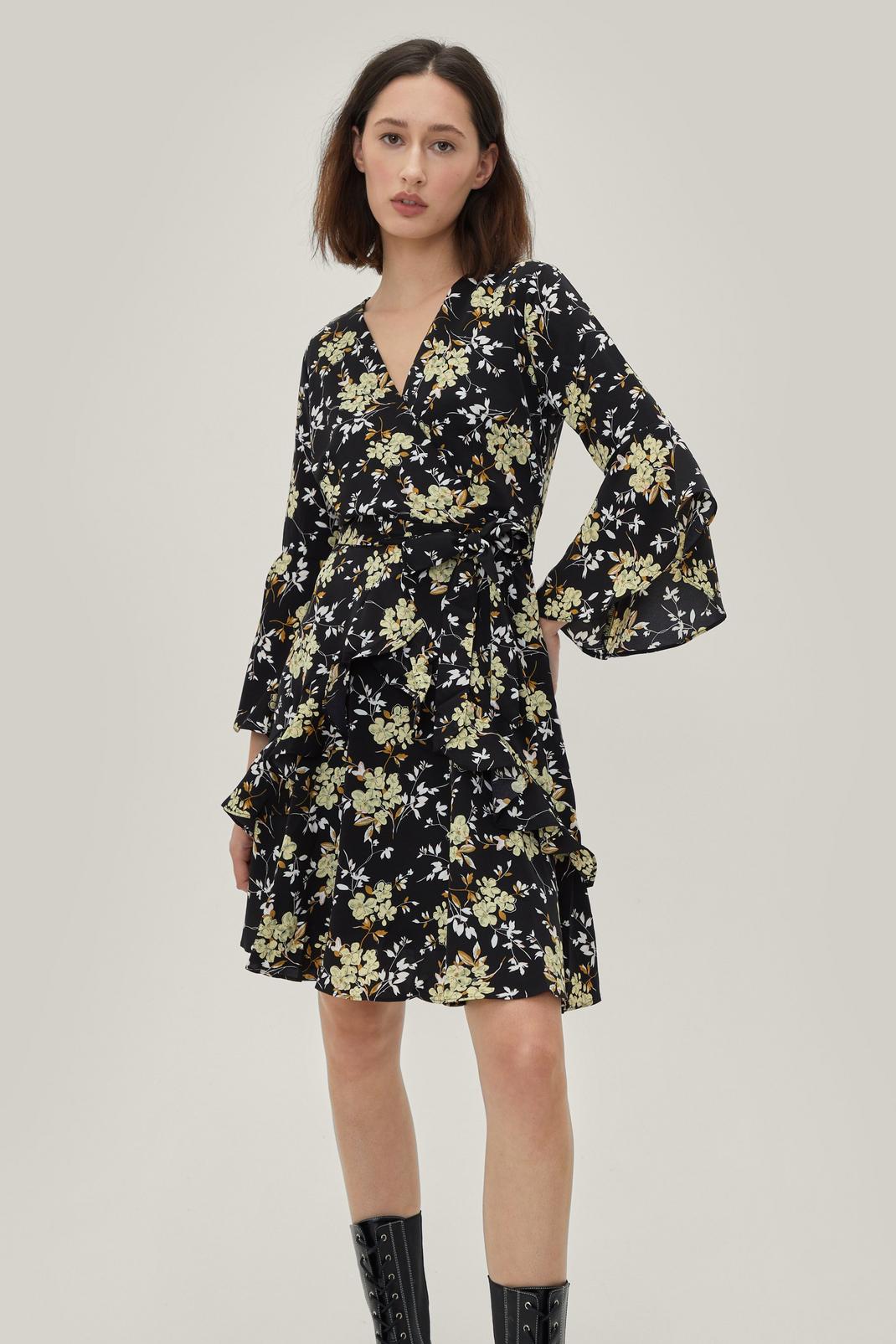 105 Floral Frill Sleeve Mini Dress image number 2