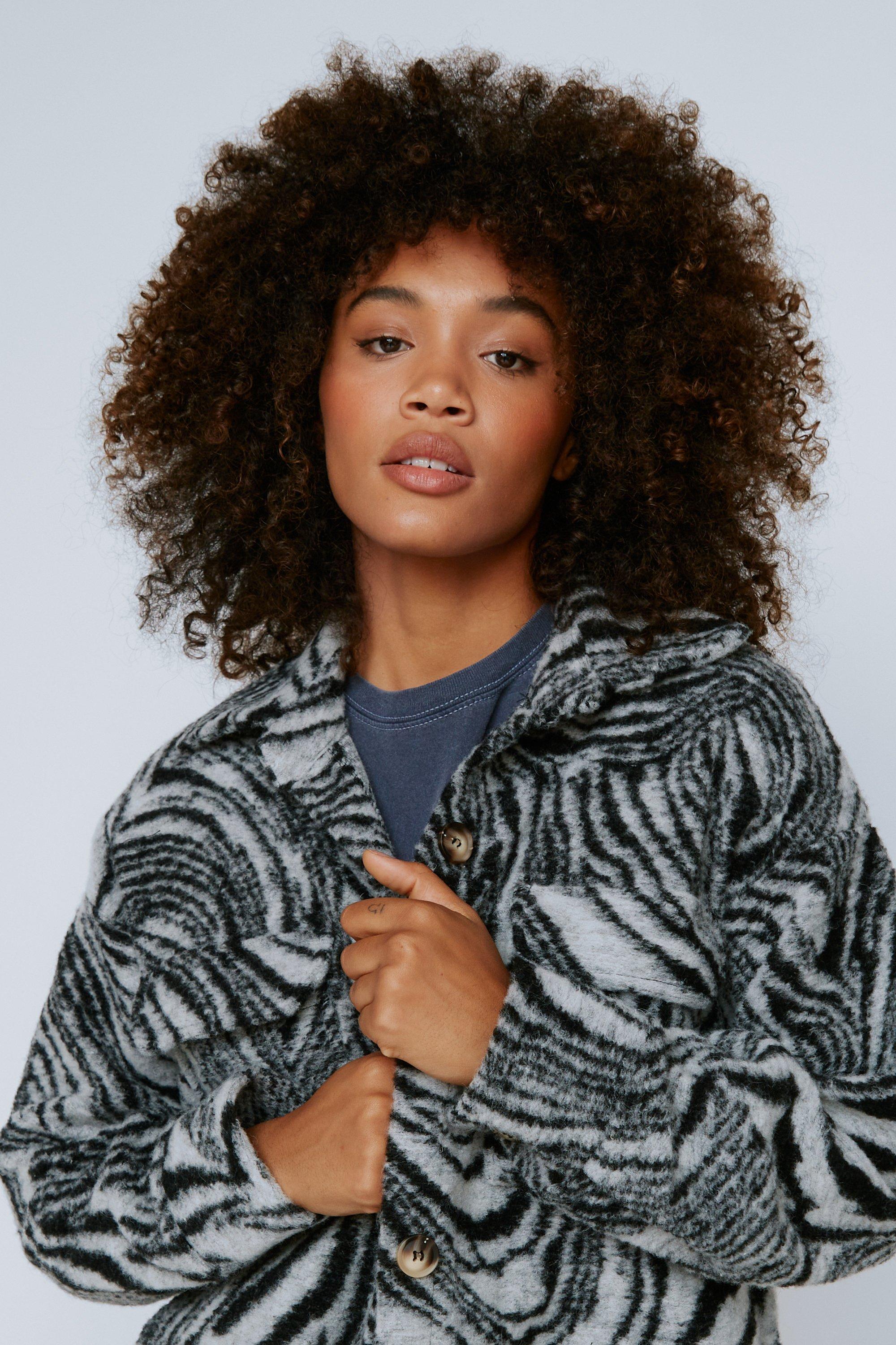 Zebra Print Brushed Button Down Shacket