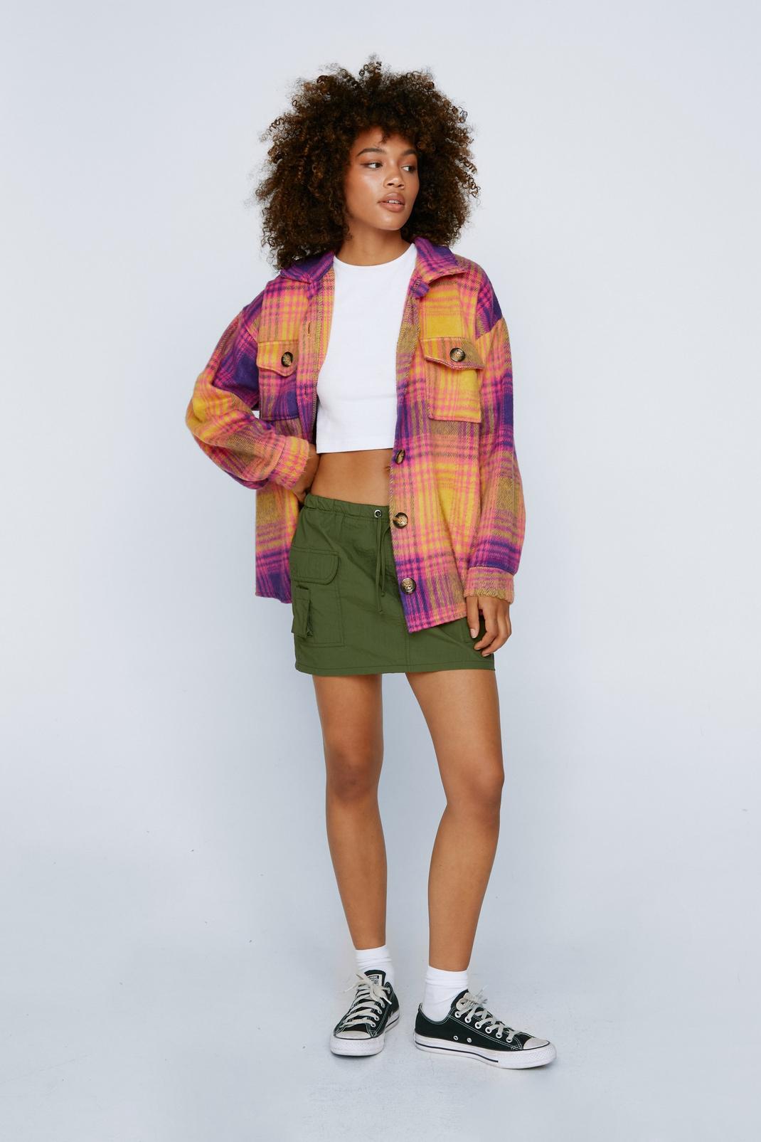 152 Vibrant Check Print Brushed Collared Shacket image number 2