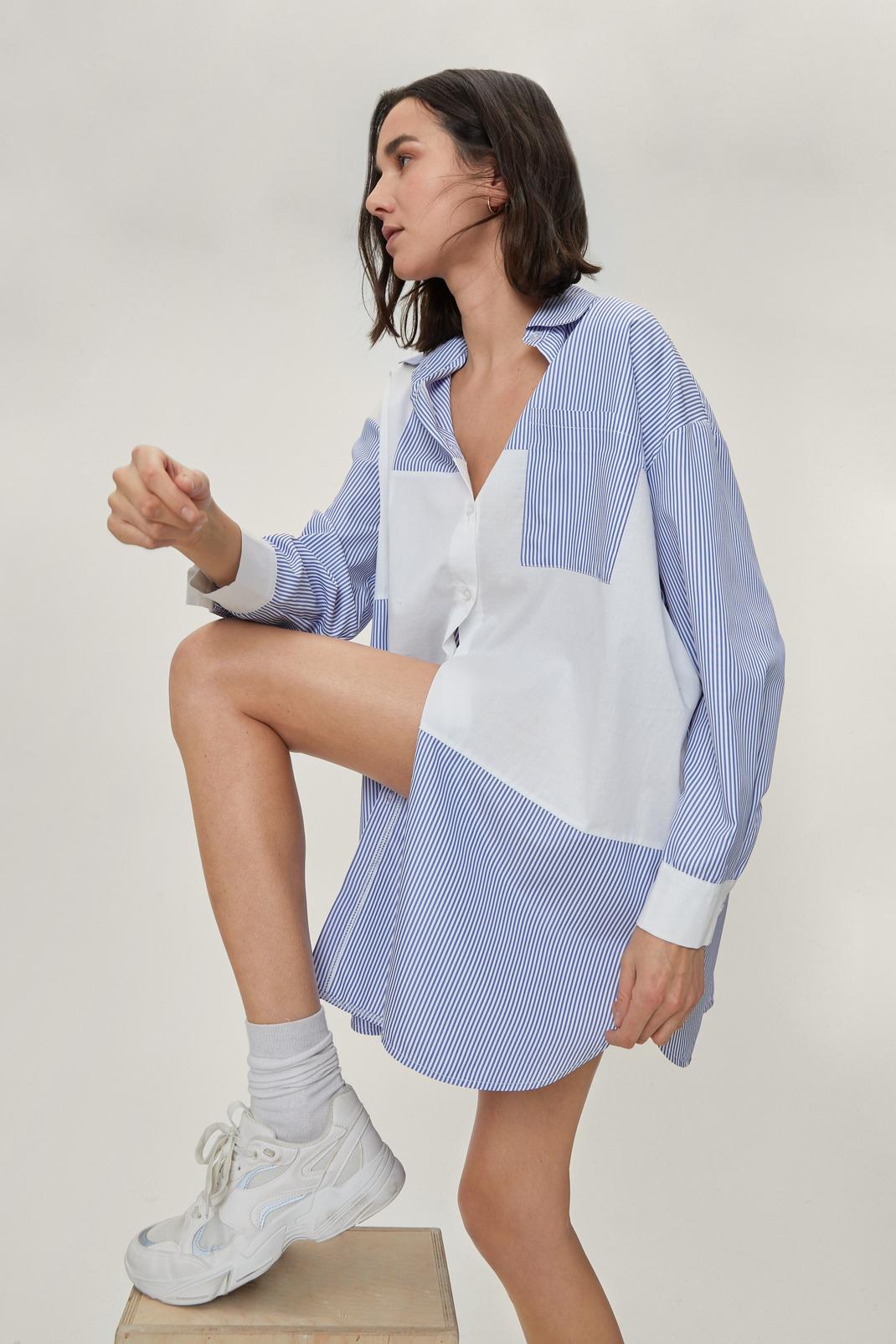 Robe chemise oversize à rayures et patchwork, Blue image number 1