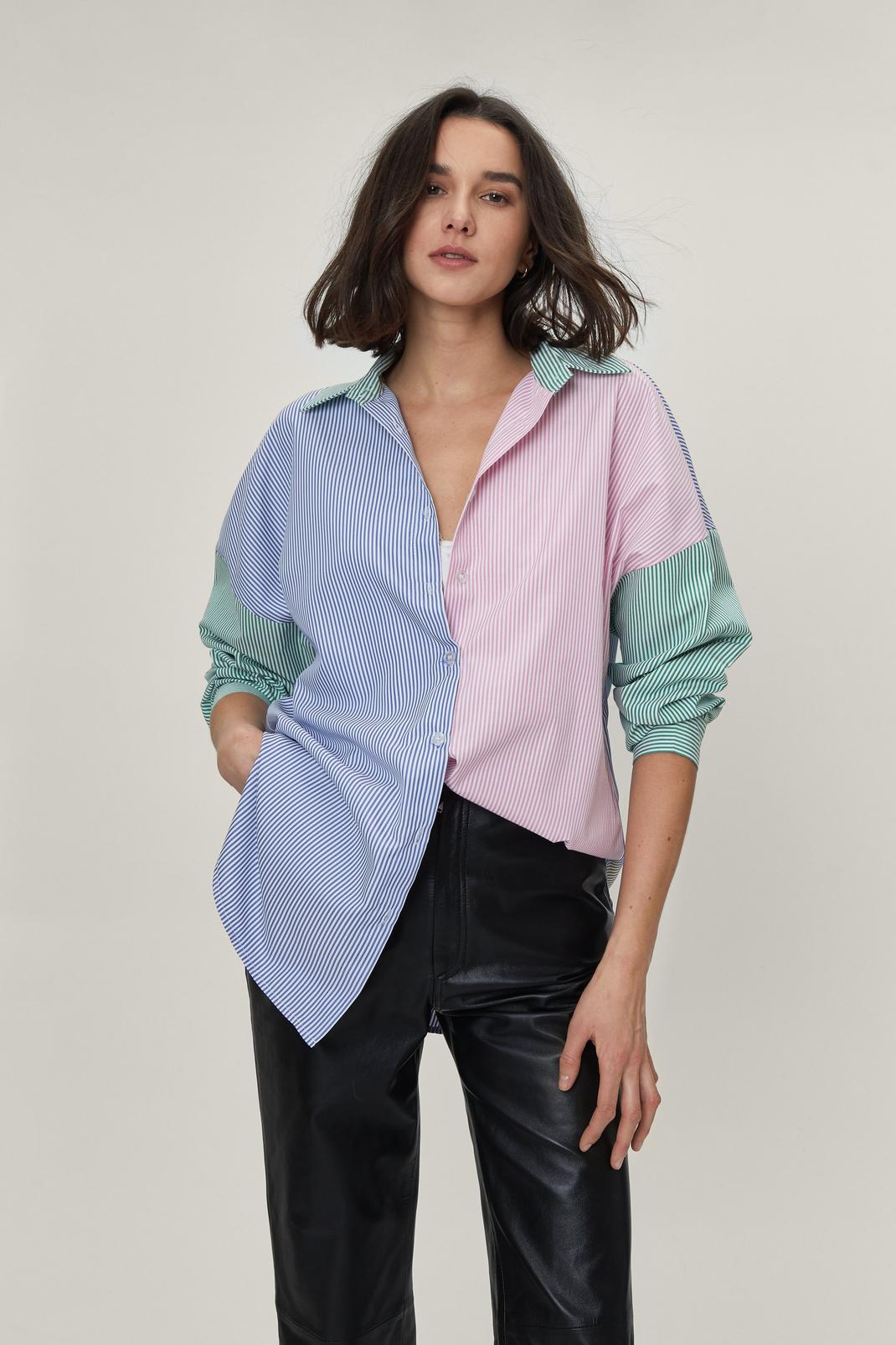 Multi Color Block Pinstripe Oversized Shirt image number 1