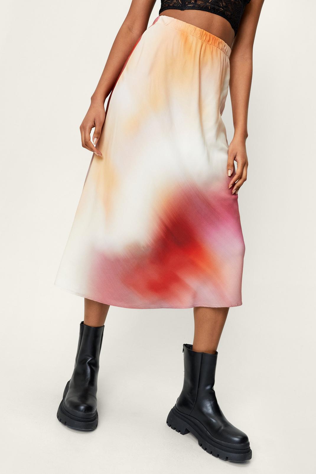 152 Ombre Tie Dye Printed Bias Cut Midi Skirt image number 2
