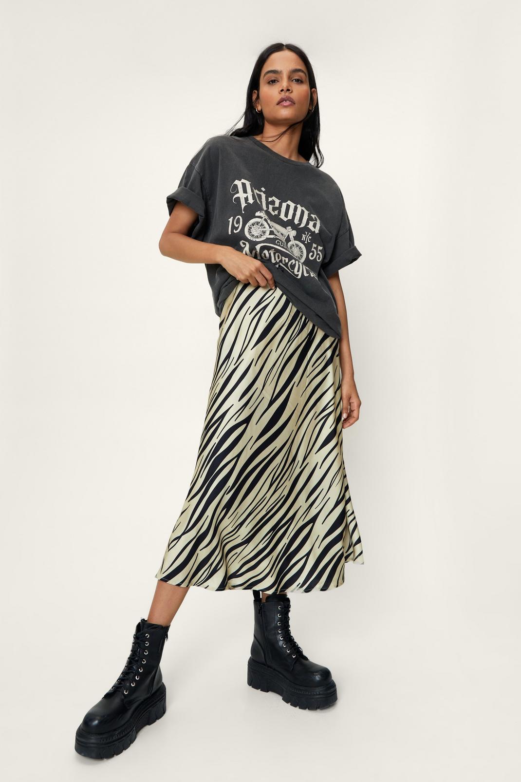 Zebra Print Bias Cut Satin Midi Skirt image number 1