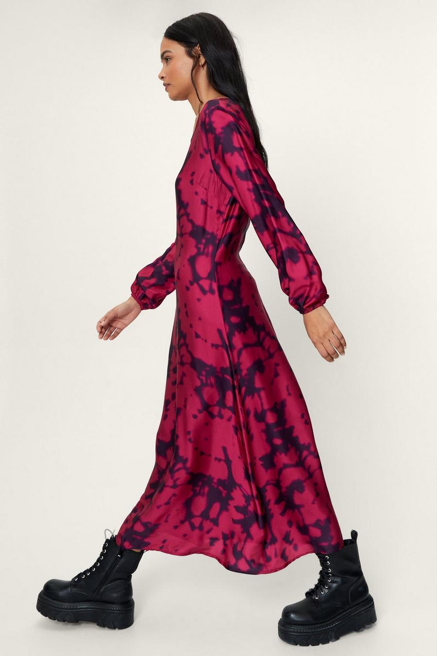 Blurred Print Satin Column Maxi Dress