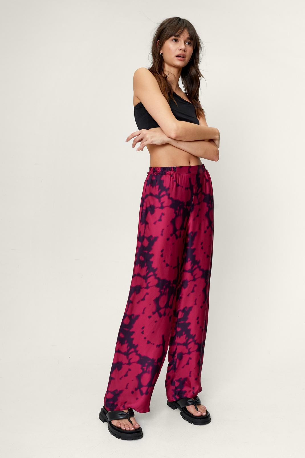 155 Blurred Tie Dye Satin Wide Leg Trousers image number 2