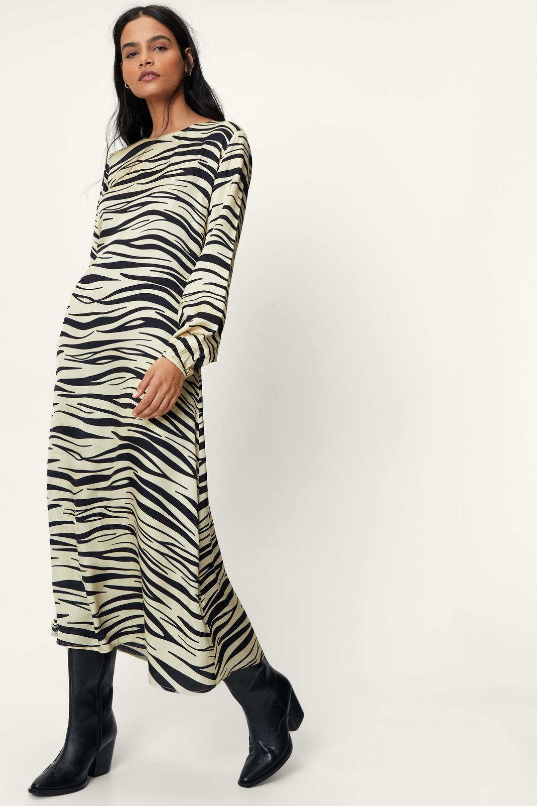 808 Zebra Print Satin Maxi Tunic Dress image number 2