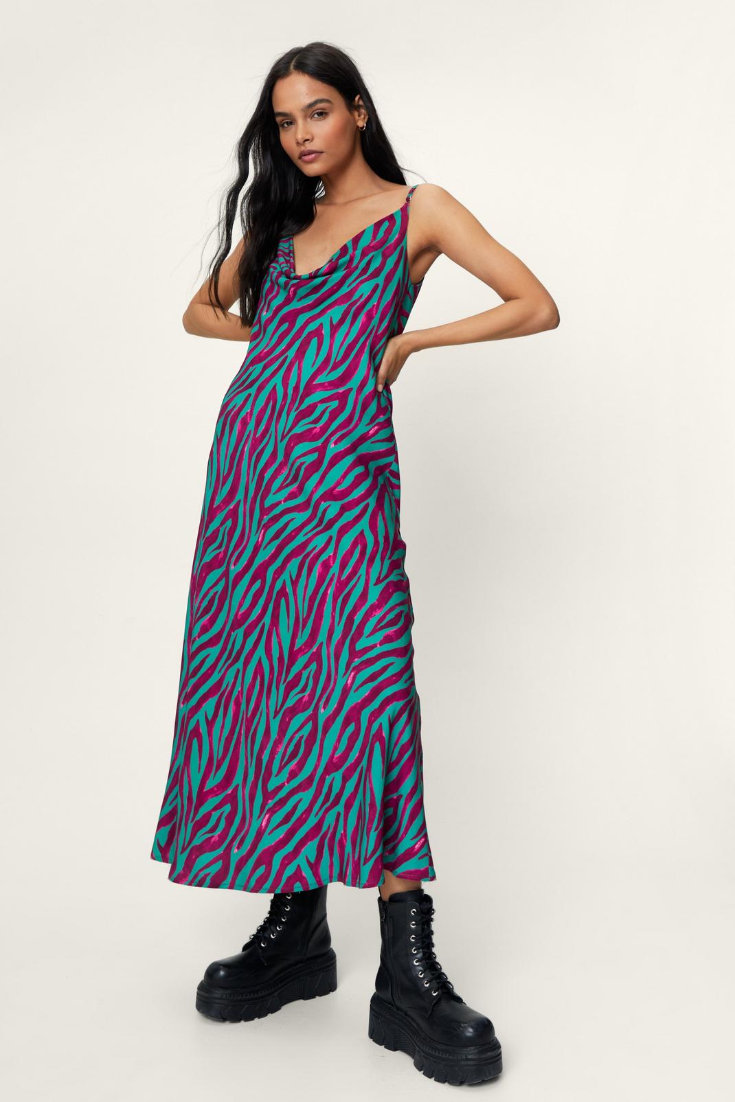 535 Bright Zebra Print Cowl Maxi Slip Dress image number 2