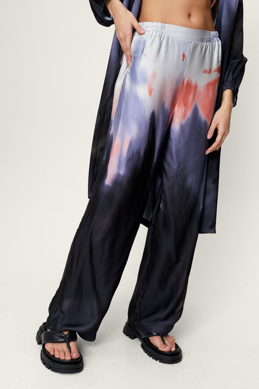 105 Ombre Tie Dye Printed Wide Leg Trousers image number 2