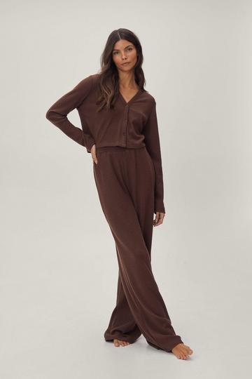 Ribbed Cardigan and Pants Lounge Set chocolate