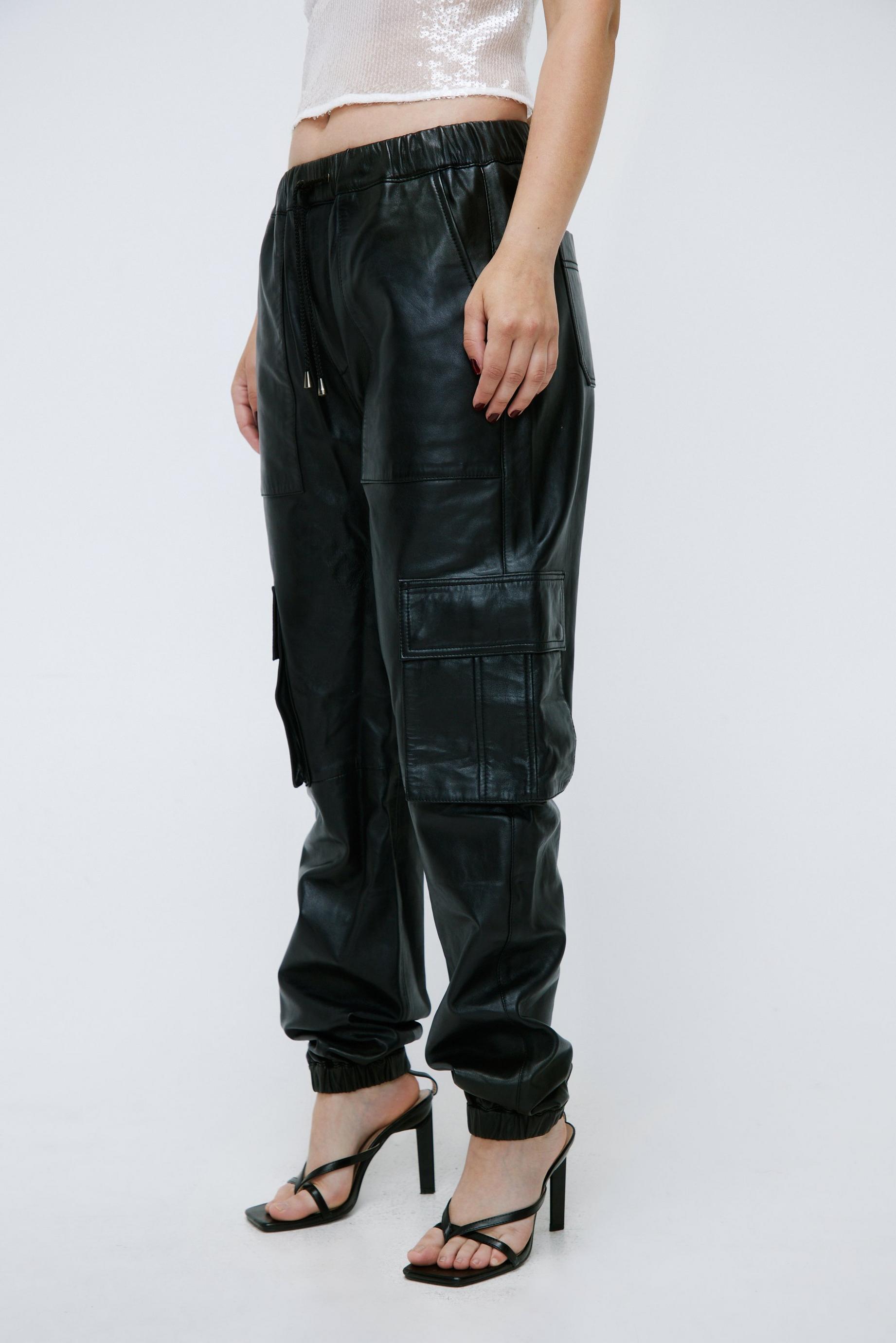 Real Leather Pocket Detail Cargo Pants