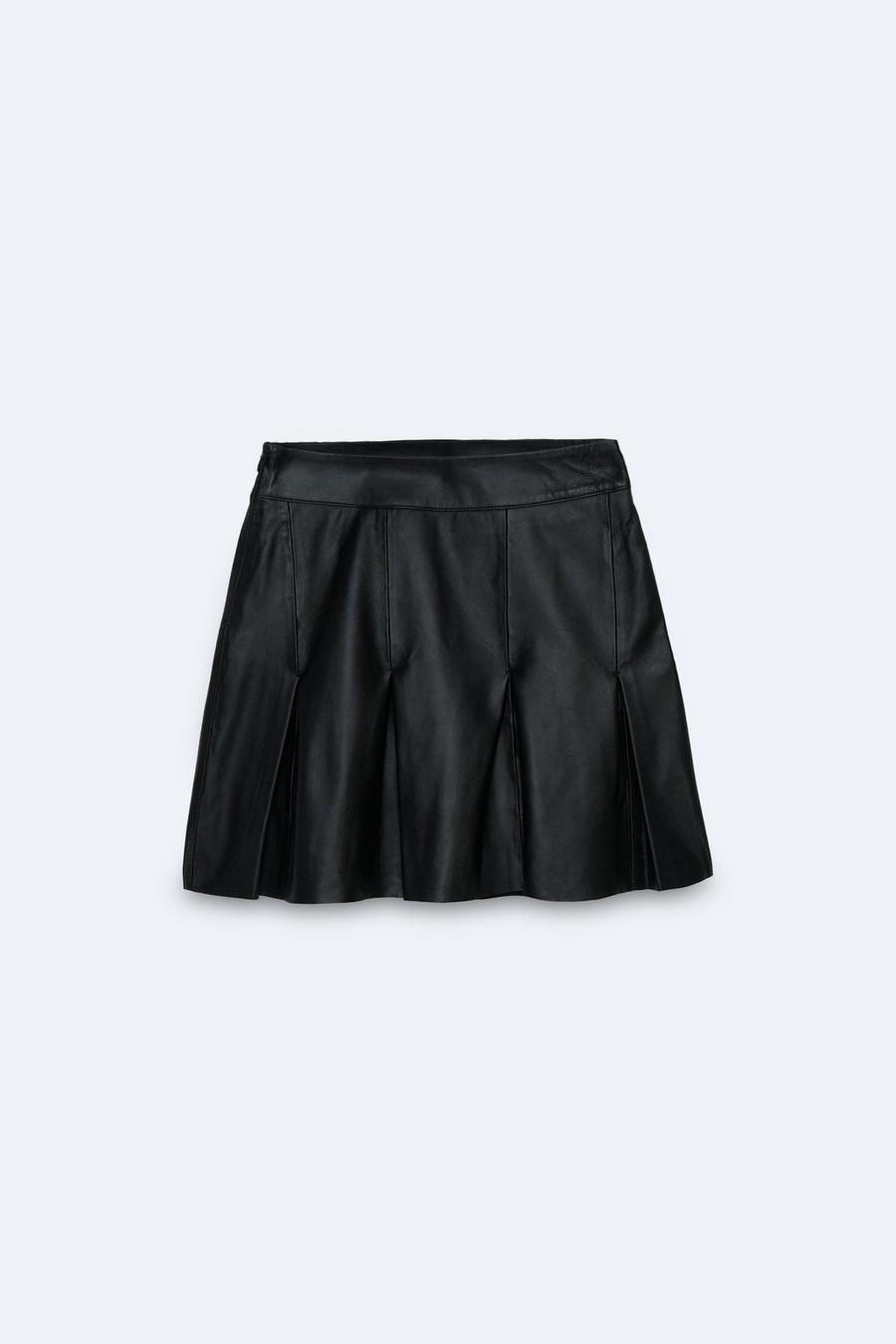 Real Leather Pleated Mini Skirt
