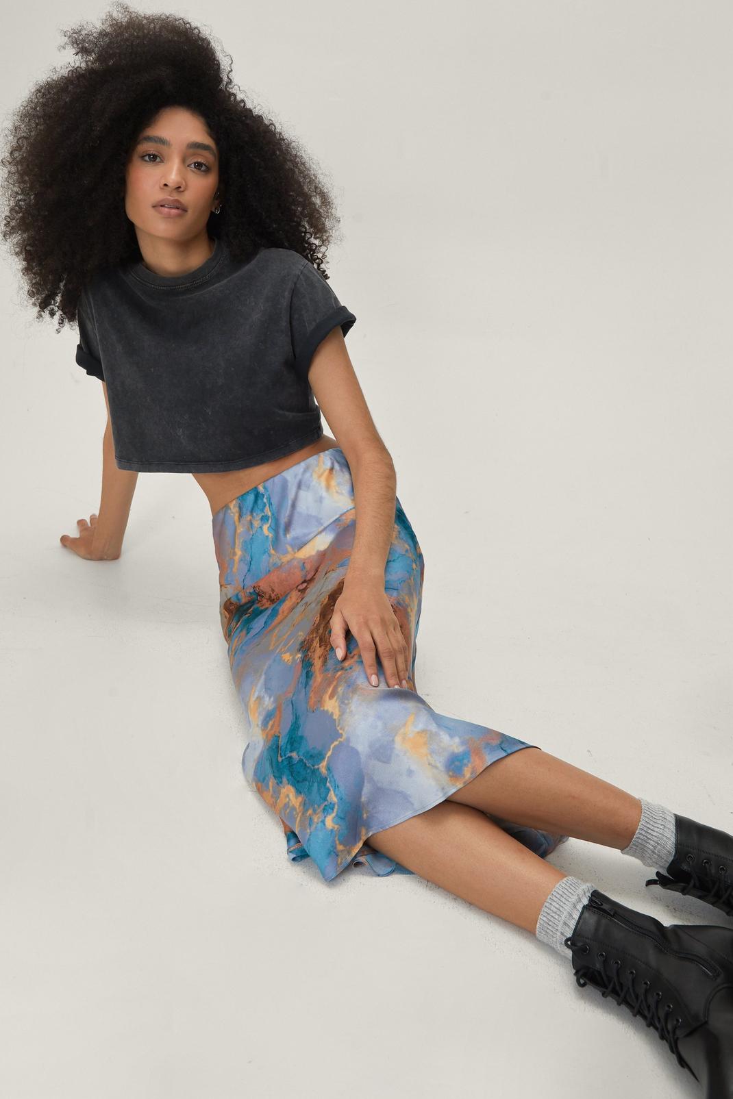 Blue Marble Print Midi Skirt image number 1