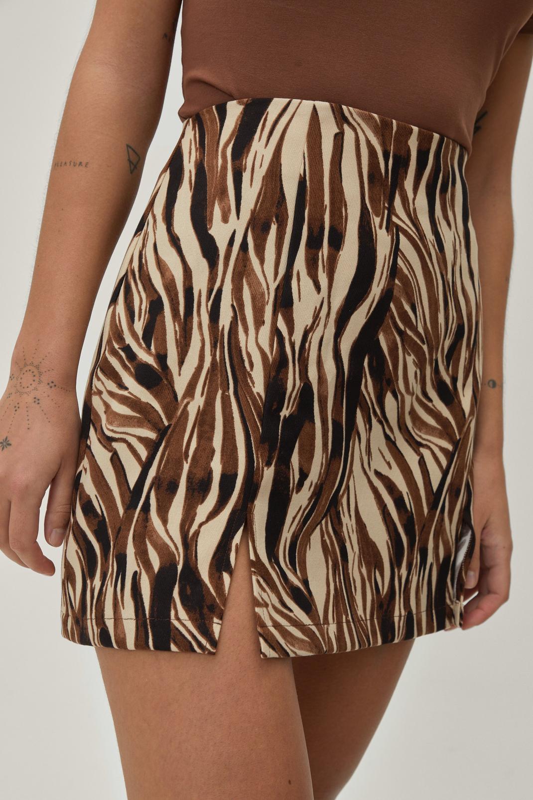 Brown Petite Zebra Print Mini Skirt image number 1